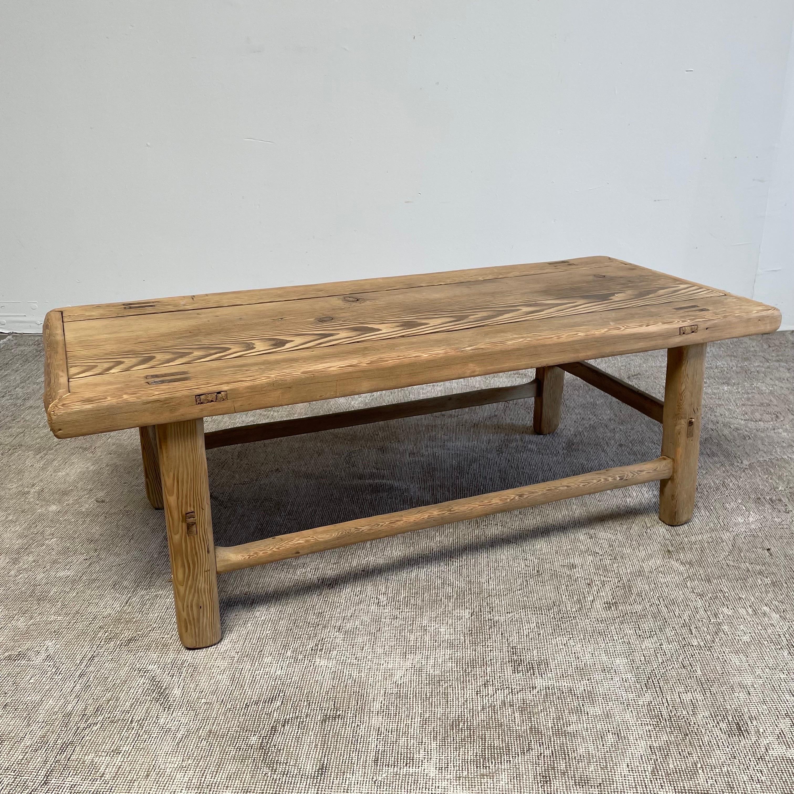 Vintage Elm Wood Coffee Table with Natural Patina 5