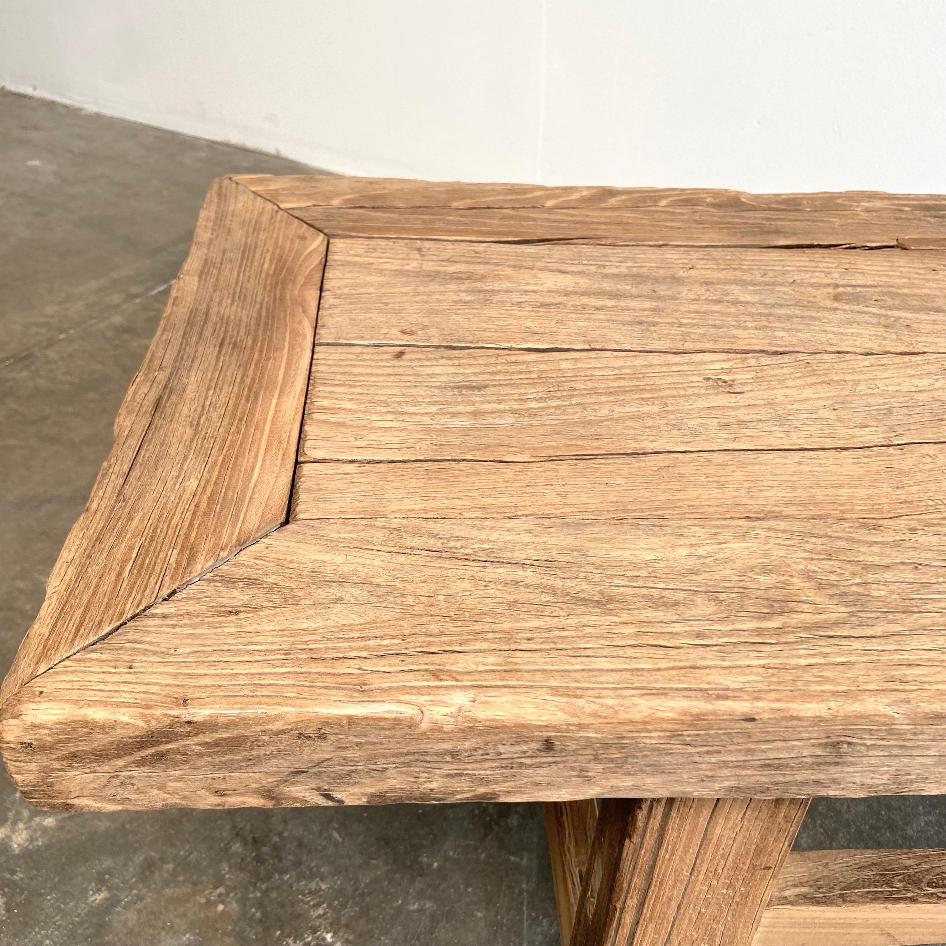 Vintage Elm Wood Coffee Table with Natural Patina For Sale 5