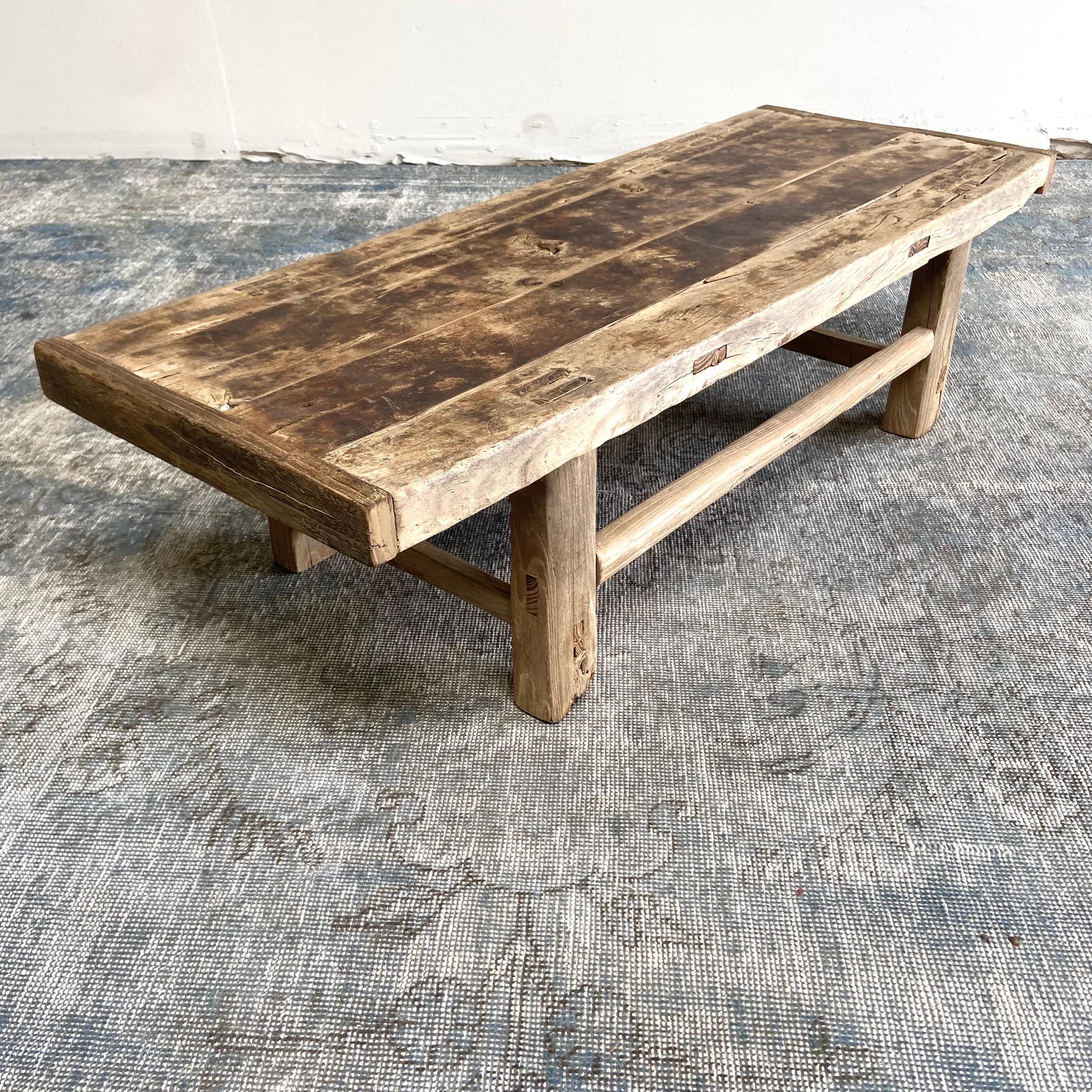 Vintage Elm Wood Coffee Table with Natural Patina 5
