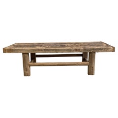 Vintage Elm Wood Coffee Table with Natural Patina