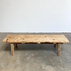 Vintage Elm Wood Coffee Table with Original Chain Detail