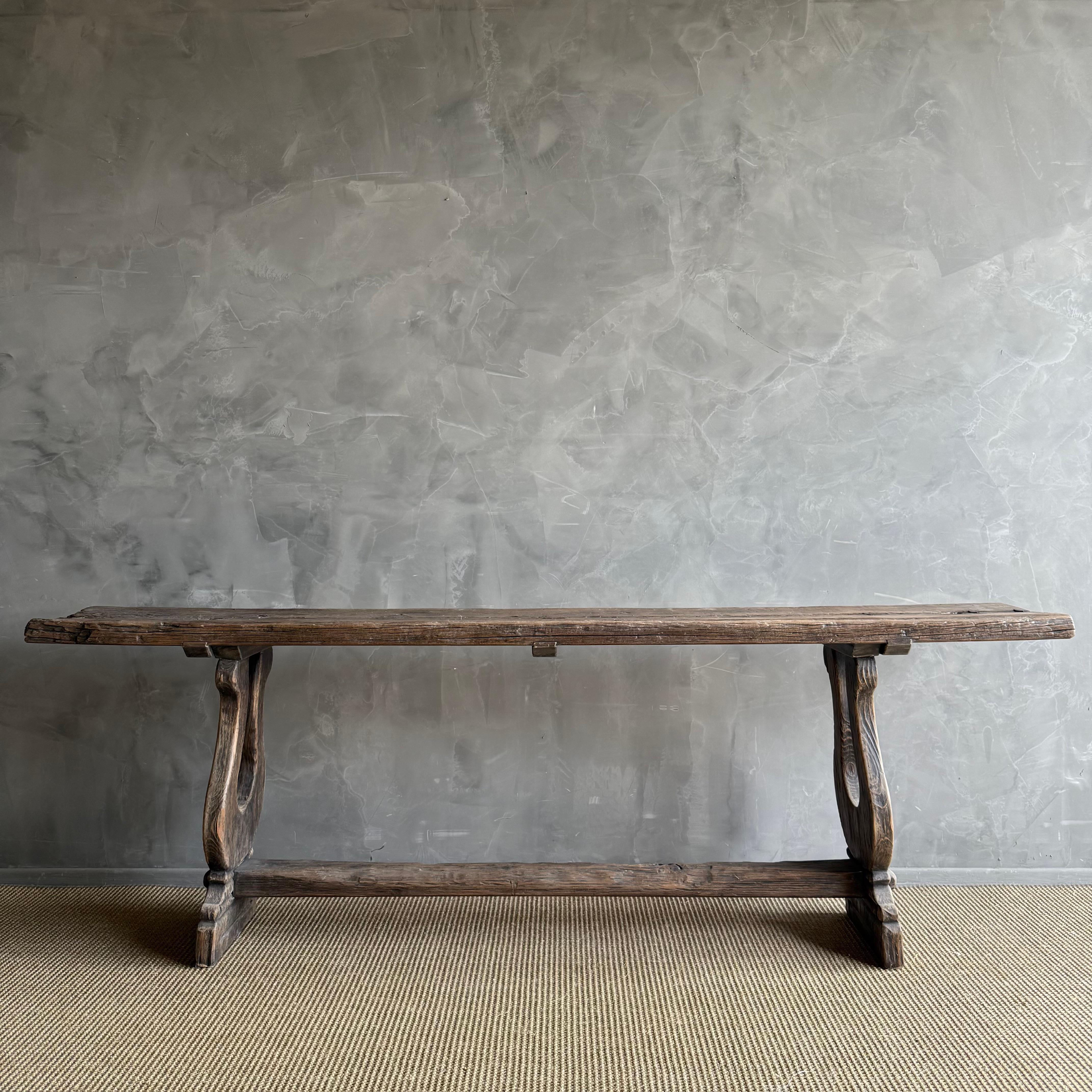 Hand-Crafted Vintage Elm Wood Console 97