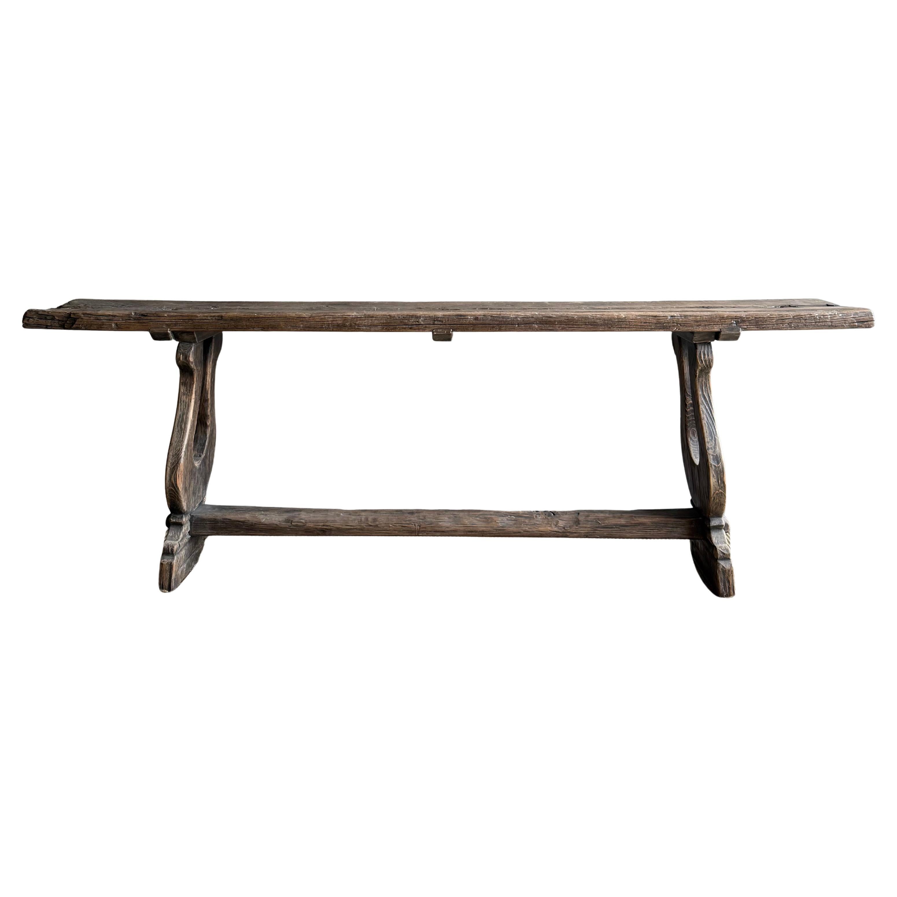 Vintage Elm Wood Console 97" For Sale