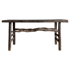 Vintage Elm Wood Console Dark Rustic Branch Stretchers