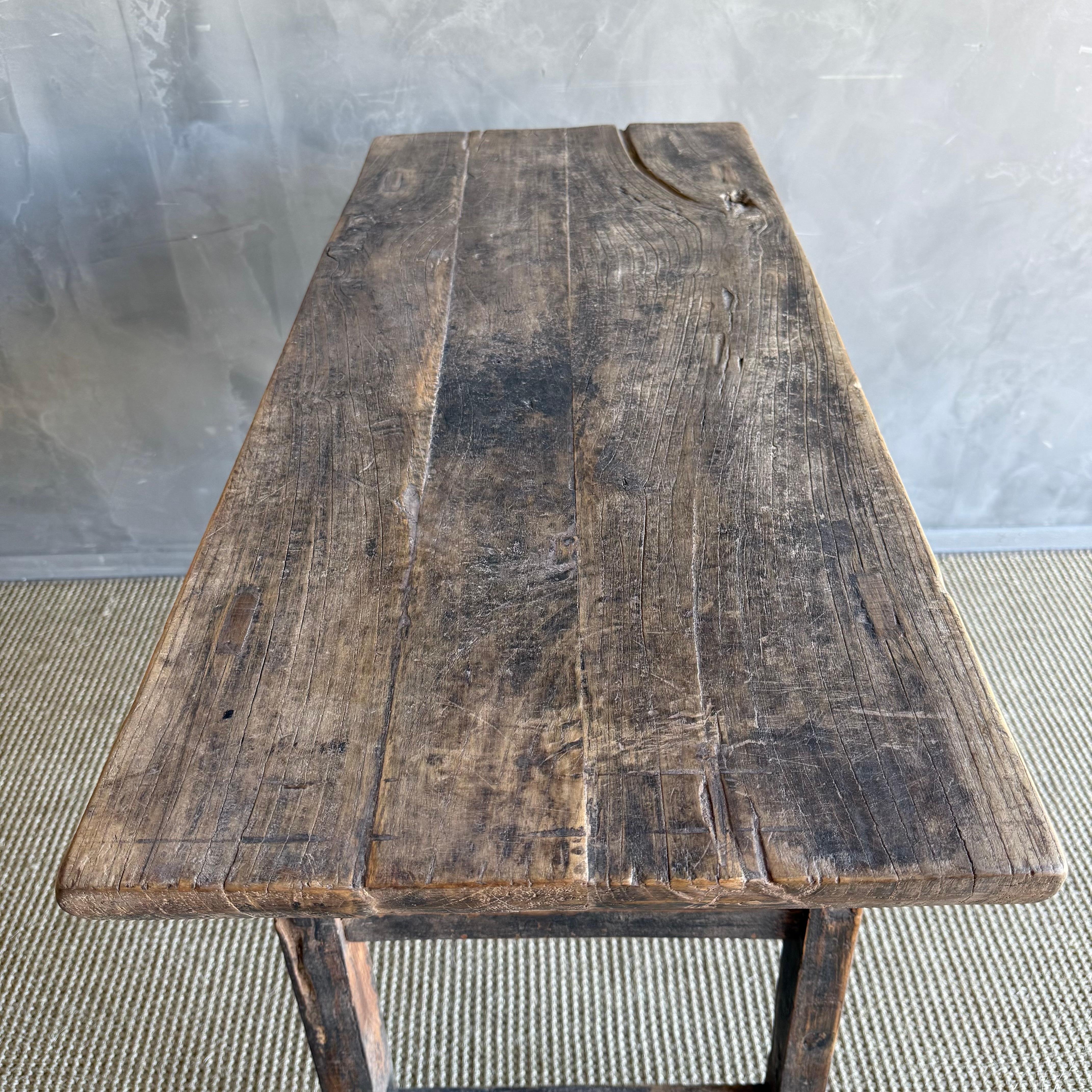 Vintage Elm Wood Console Natural Finish with 2 Drawers For Sale 5