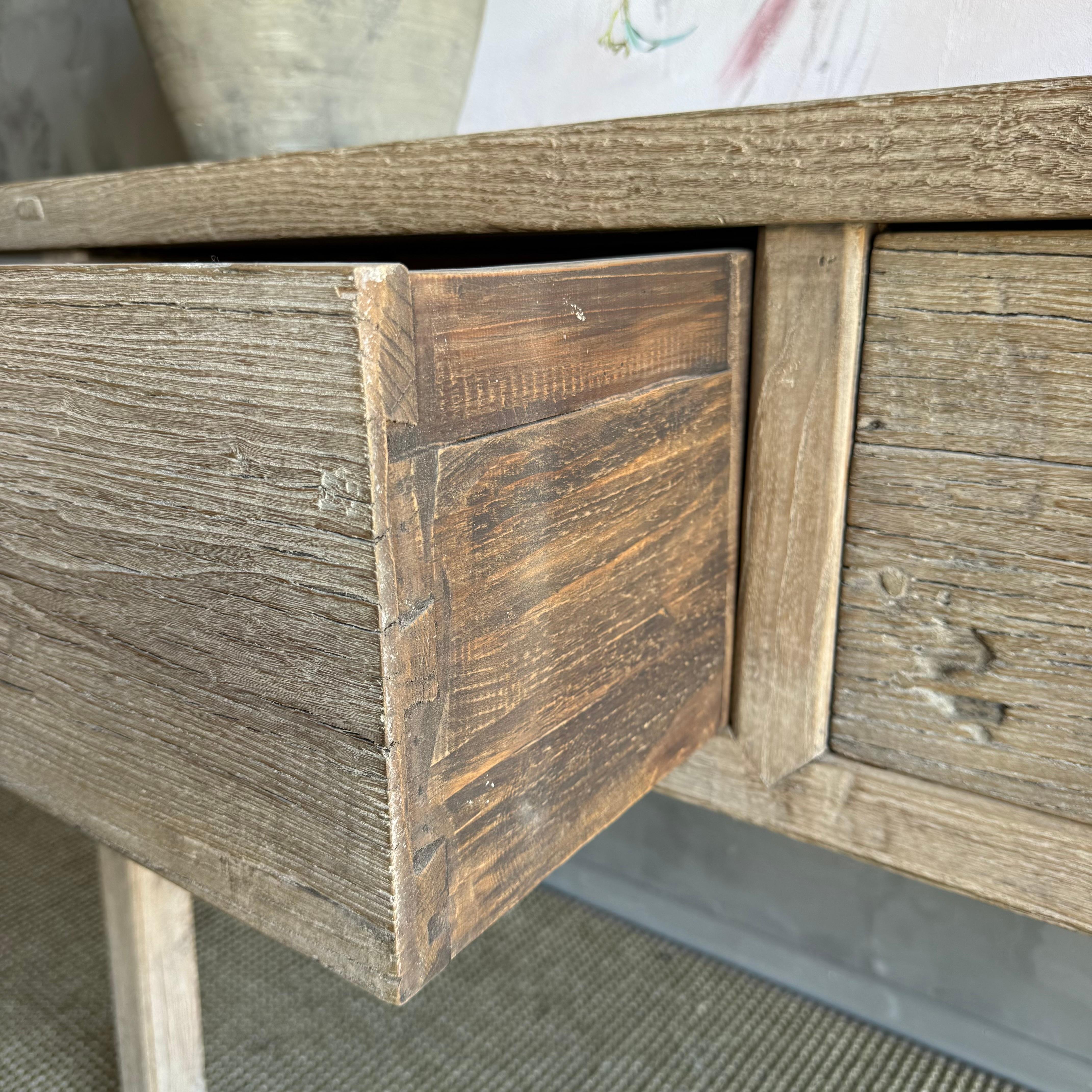 Vintage Elm Wood Console Natural Finish with 2 Drawers For Sale 6
