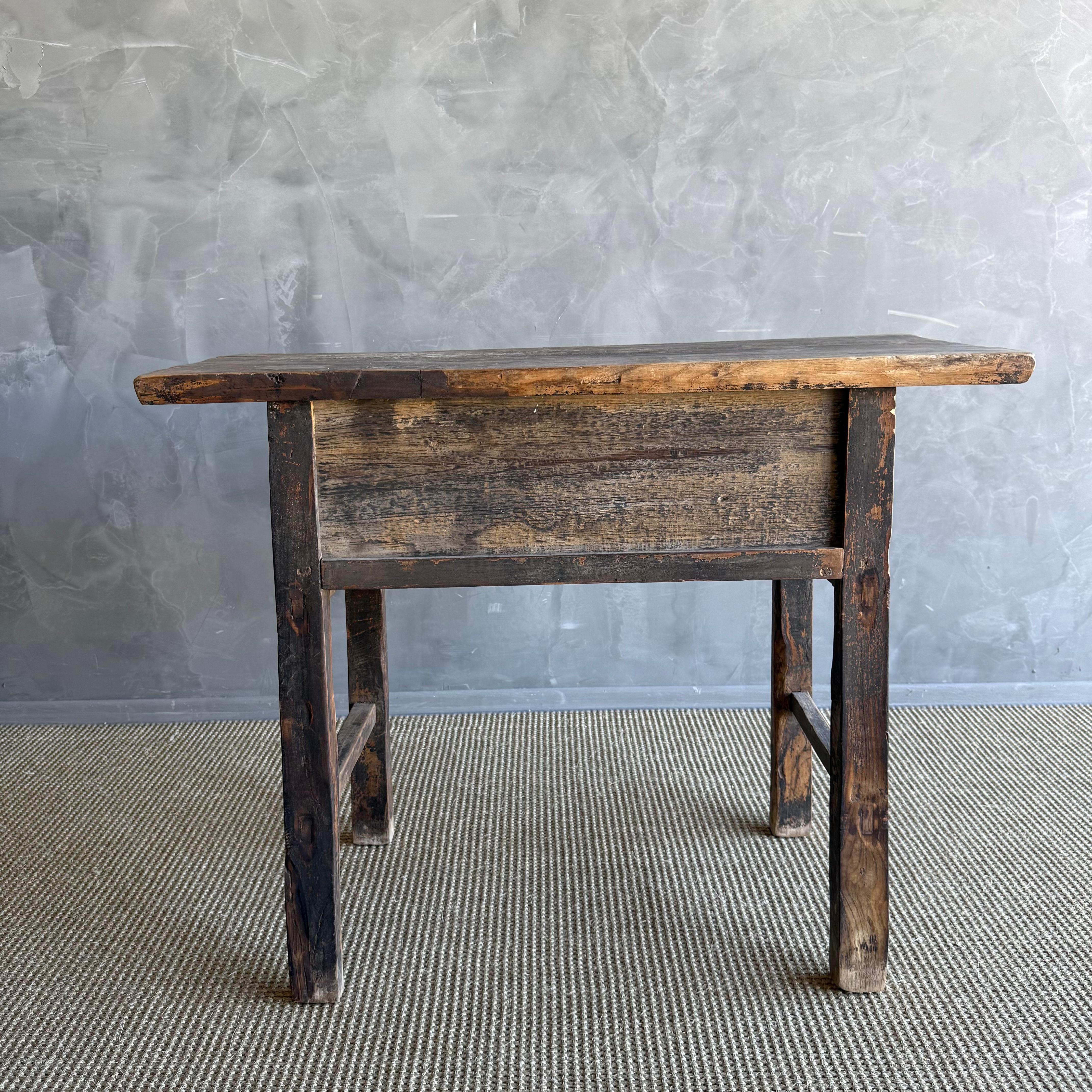 Vintage Elm Wood Console Natural Finish with 2 Drawers For Sale 6