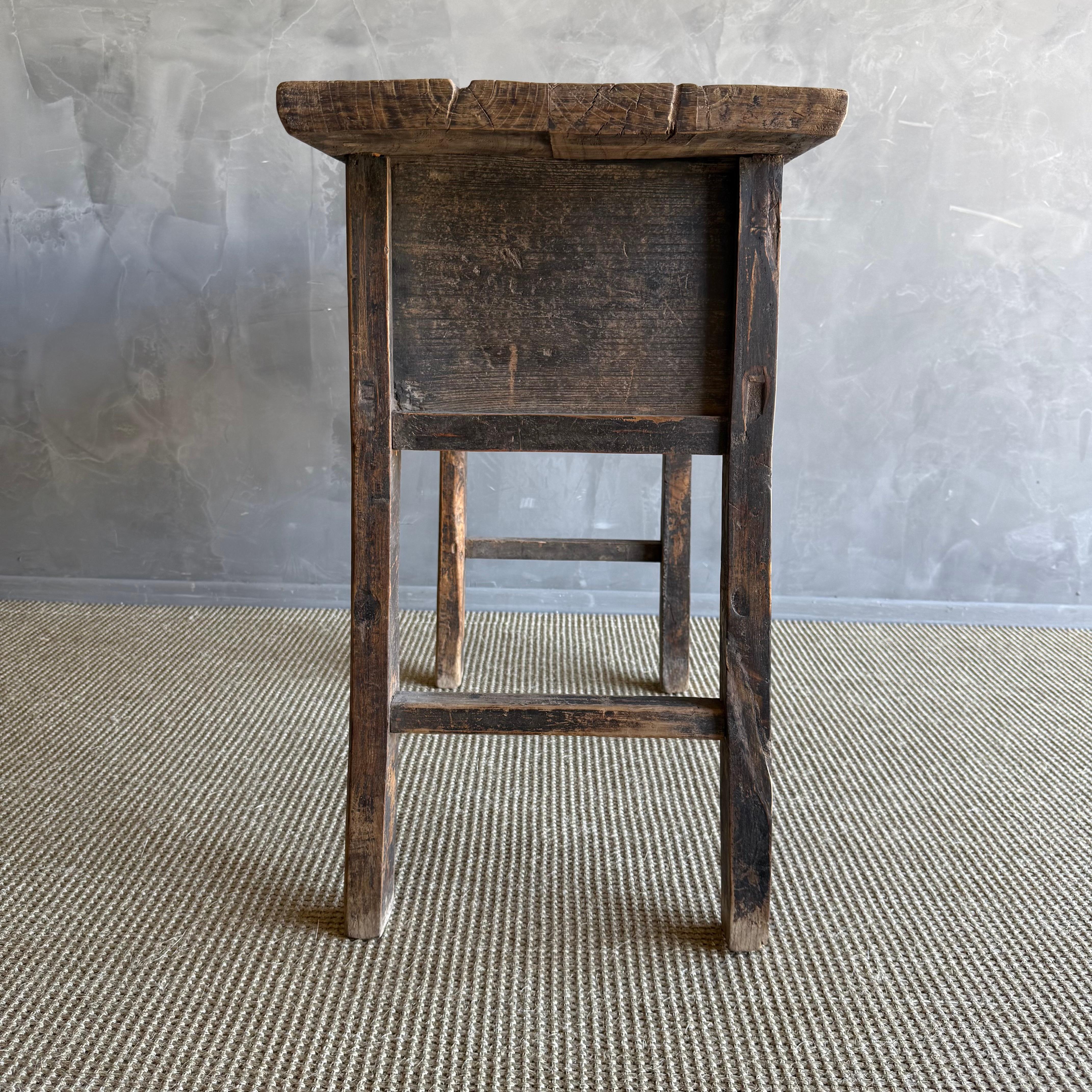 Vintage Elm Wood Console Natural Finish with 2 Drawers For Sale 7