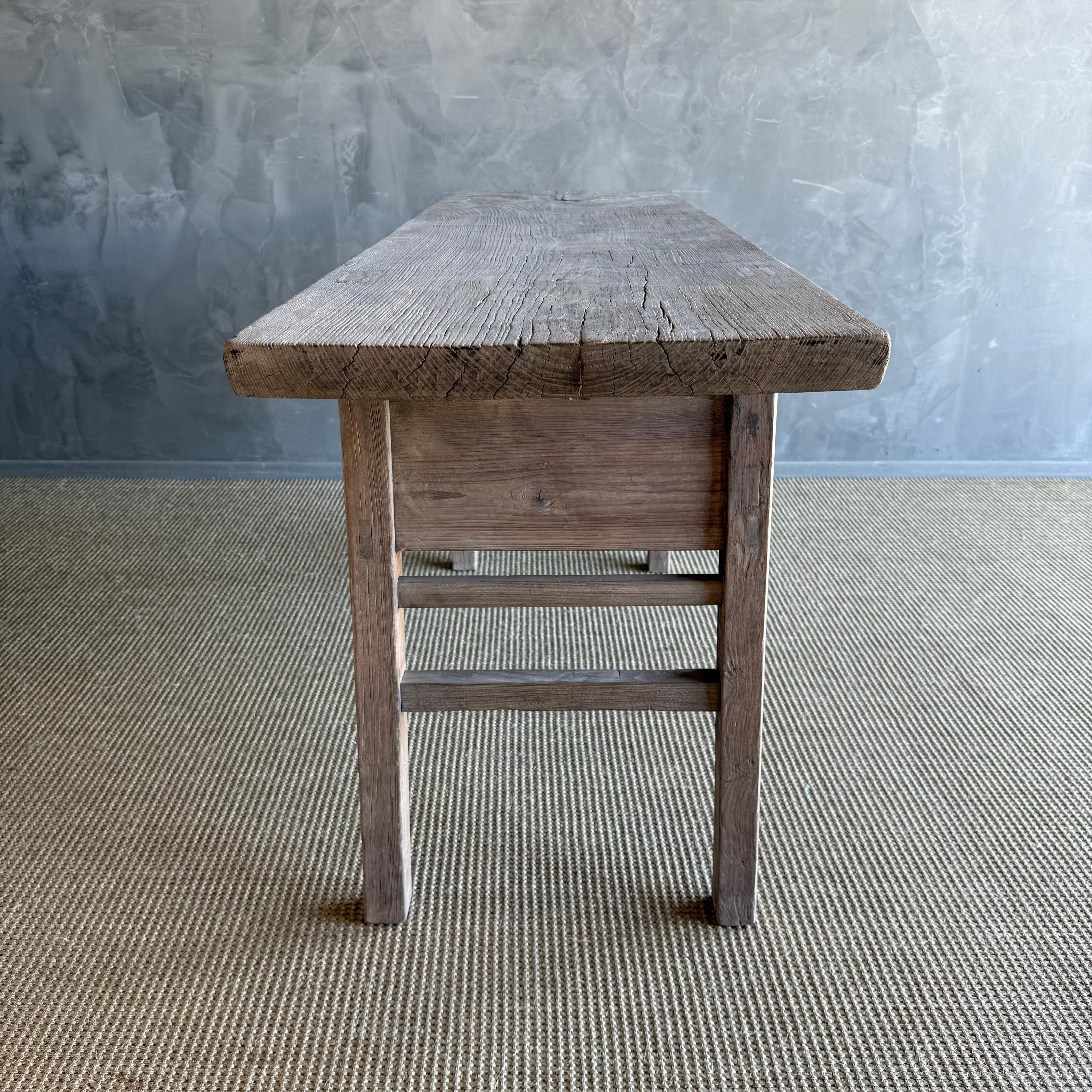 20th Century Vintage Elm Wood Console Natural Finish with 2 Drawers For Sale
