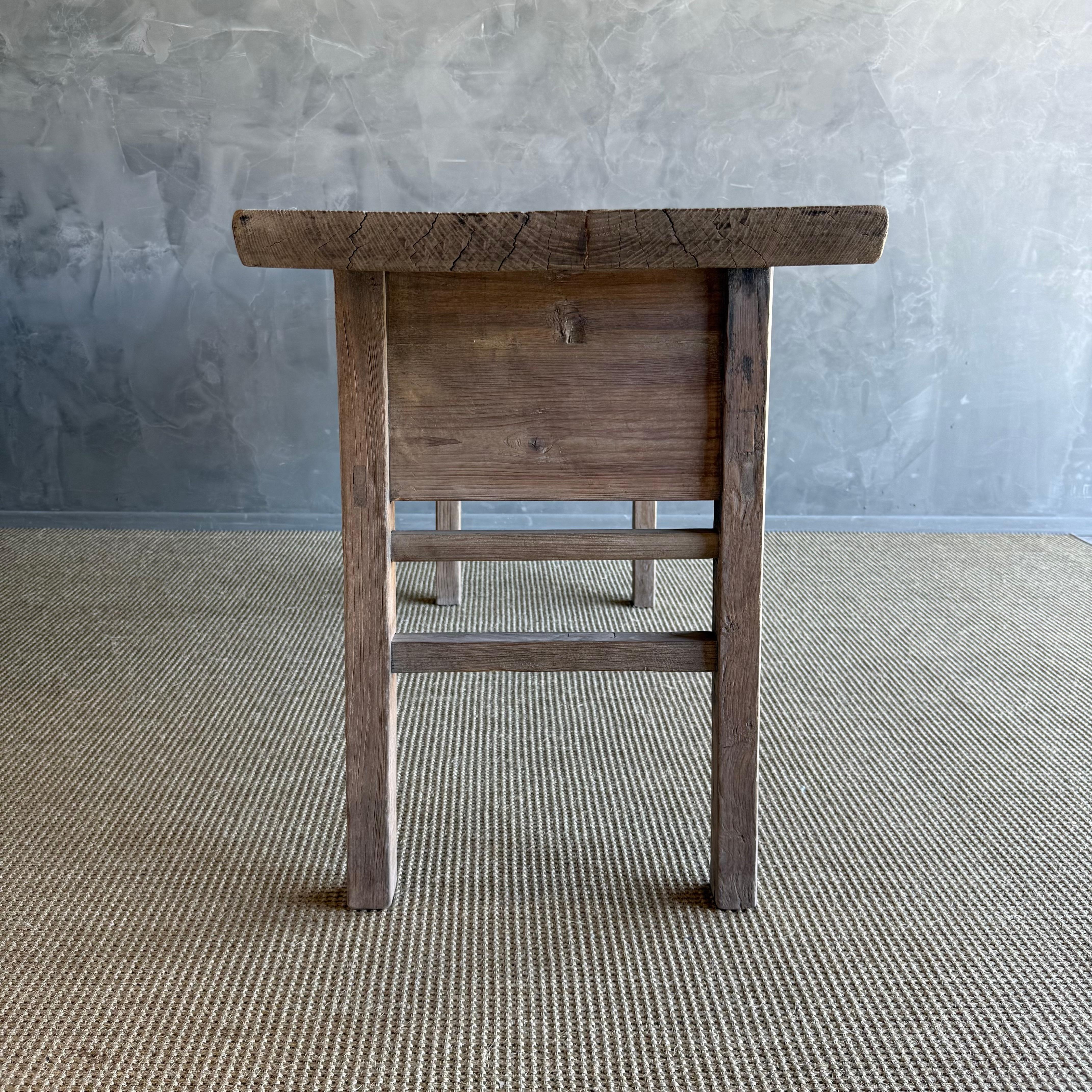 Vintage Elm Wood Console Natural Finish with 2 Drawers For Sale 1