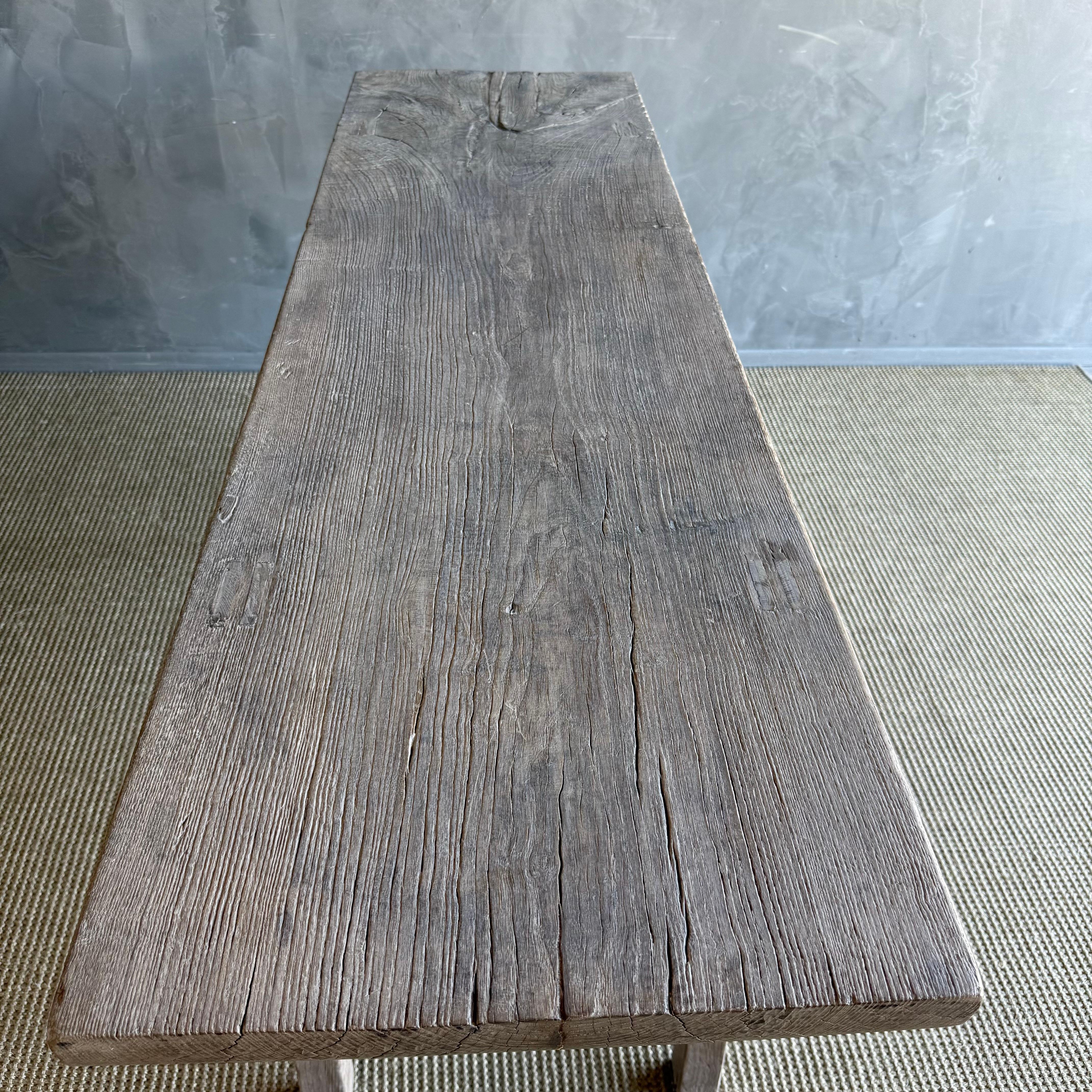 Vintage Elm Wood Console Natural Finish with 2 Drawers For Sale 2