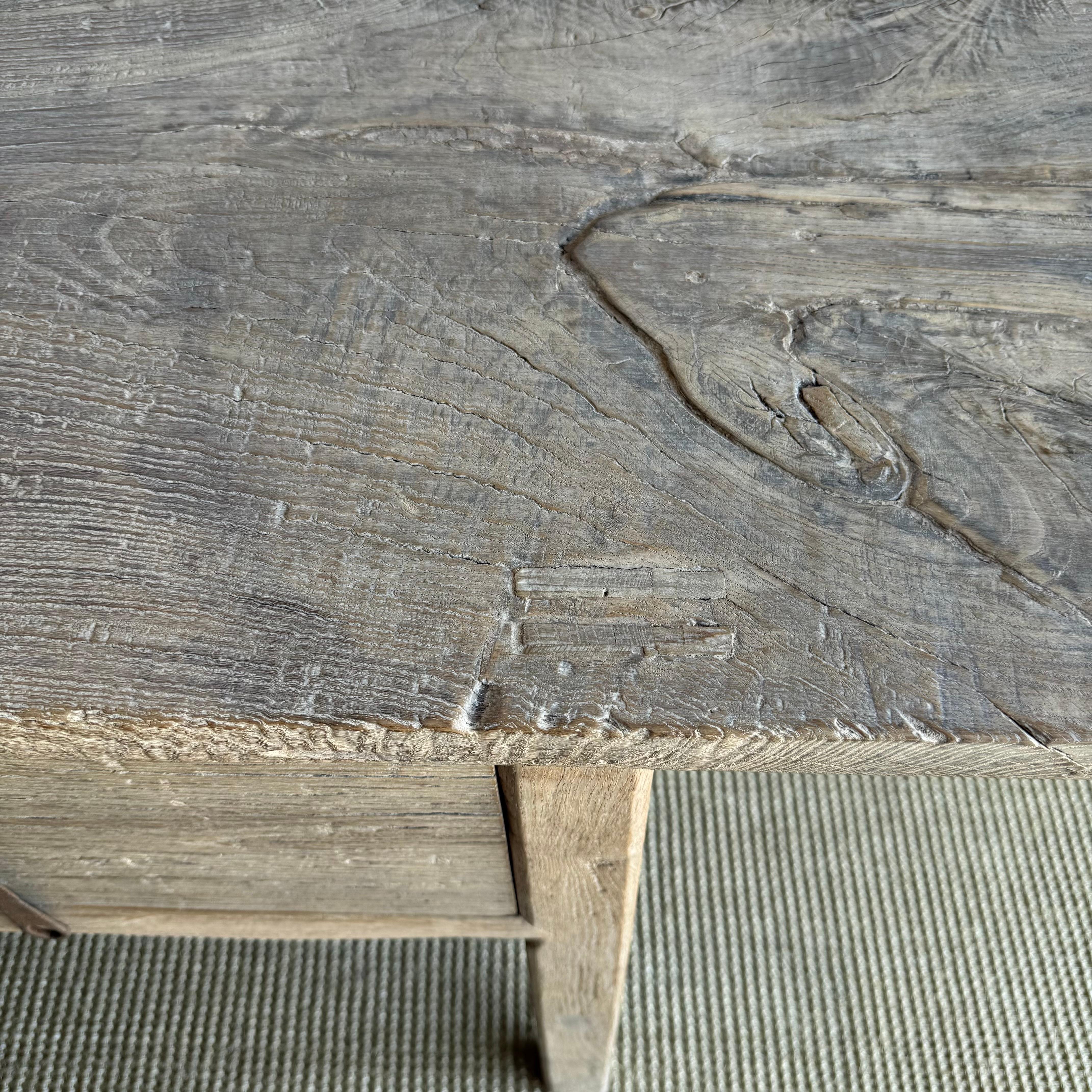 Vintage Elm Wood Console Natural Finish with 2 Drawers For Sale 4