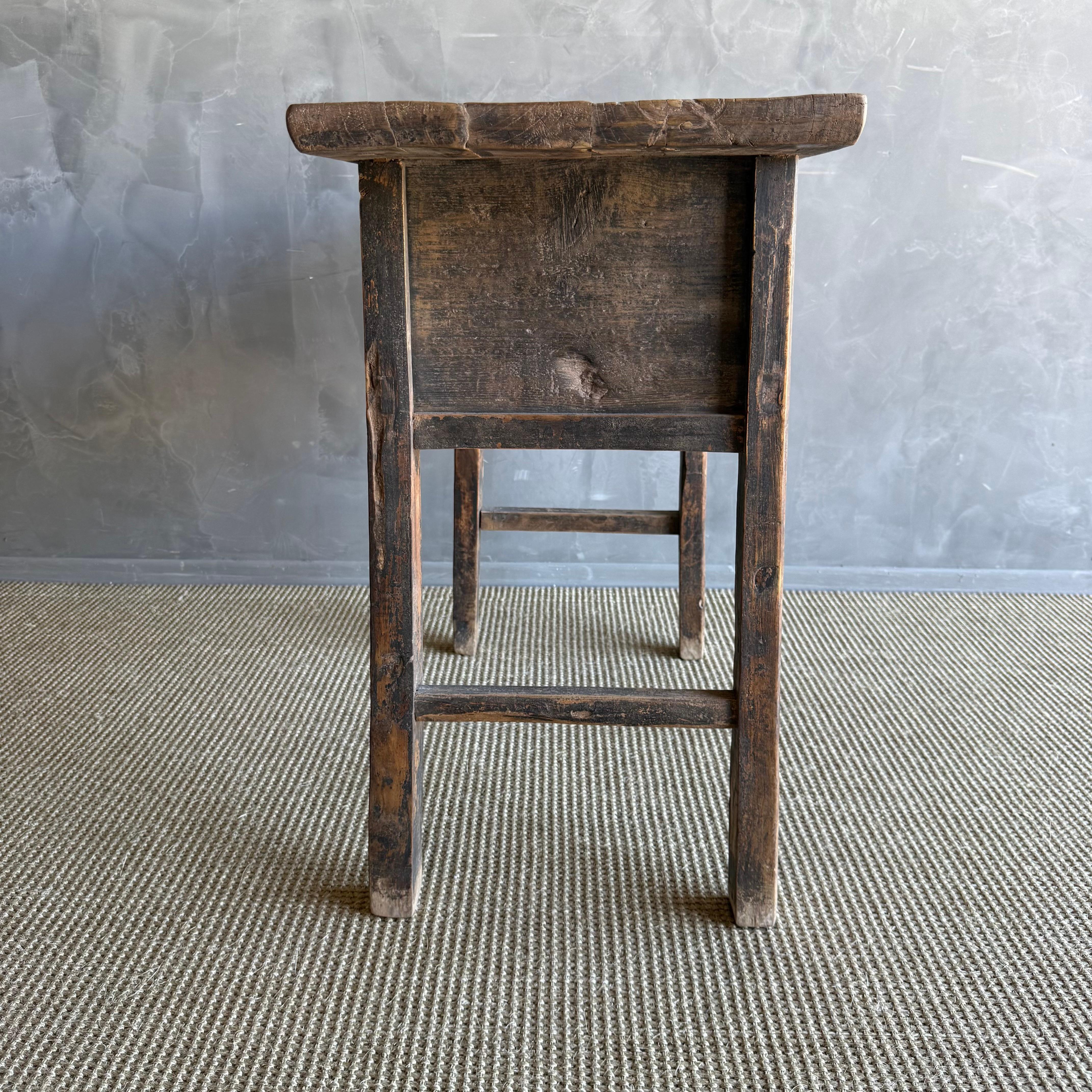 Vintage Elm Wood Console Natural Finish with 2 Drawers For Sale 4