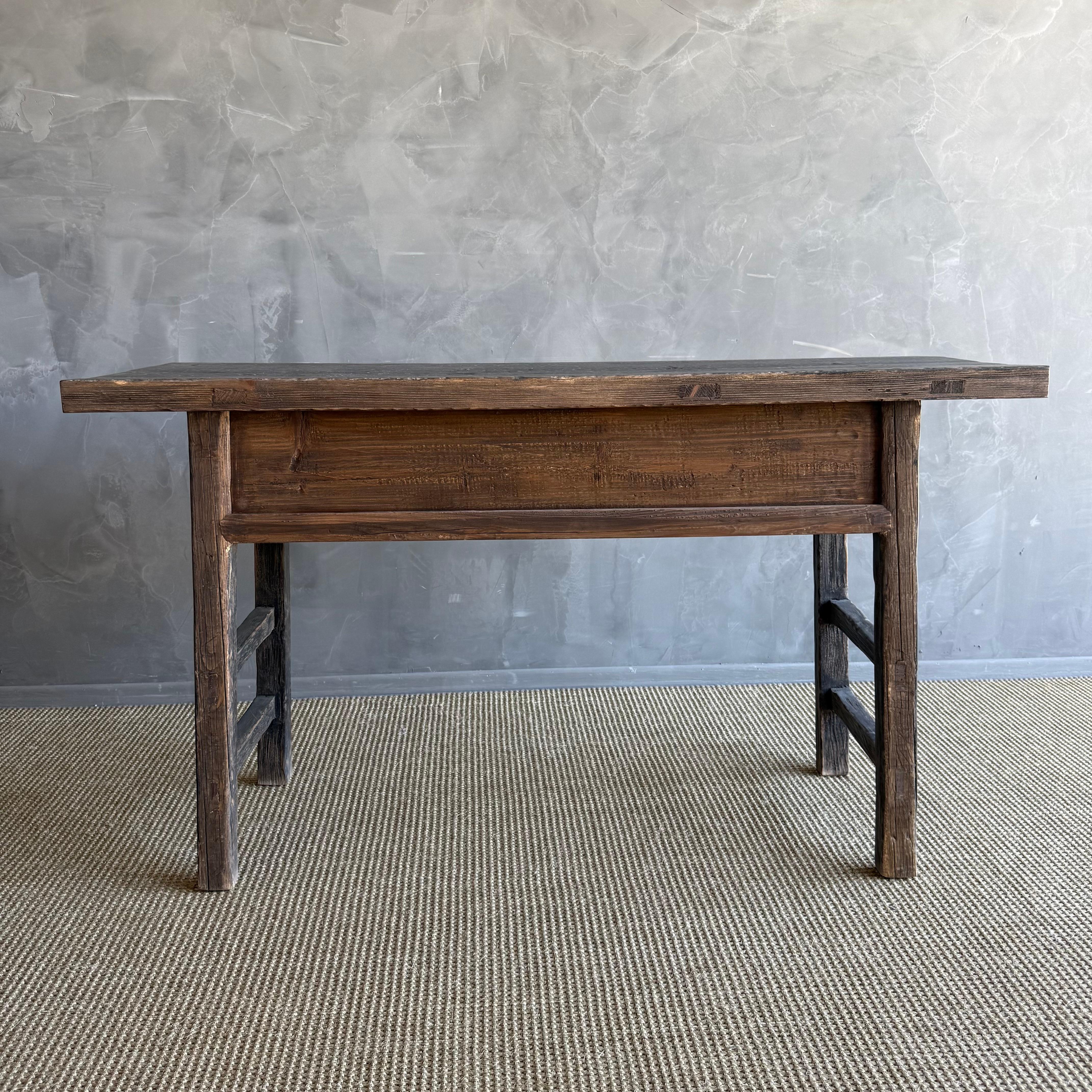 Vintage Elm Wood Console Painted Finish with 2 Drawers For Sale 5
