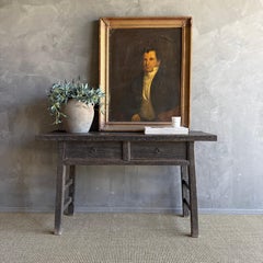 Vintage Elm Wood Console Painted Finish with 2 Drawers