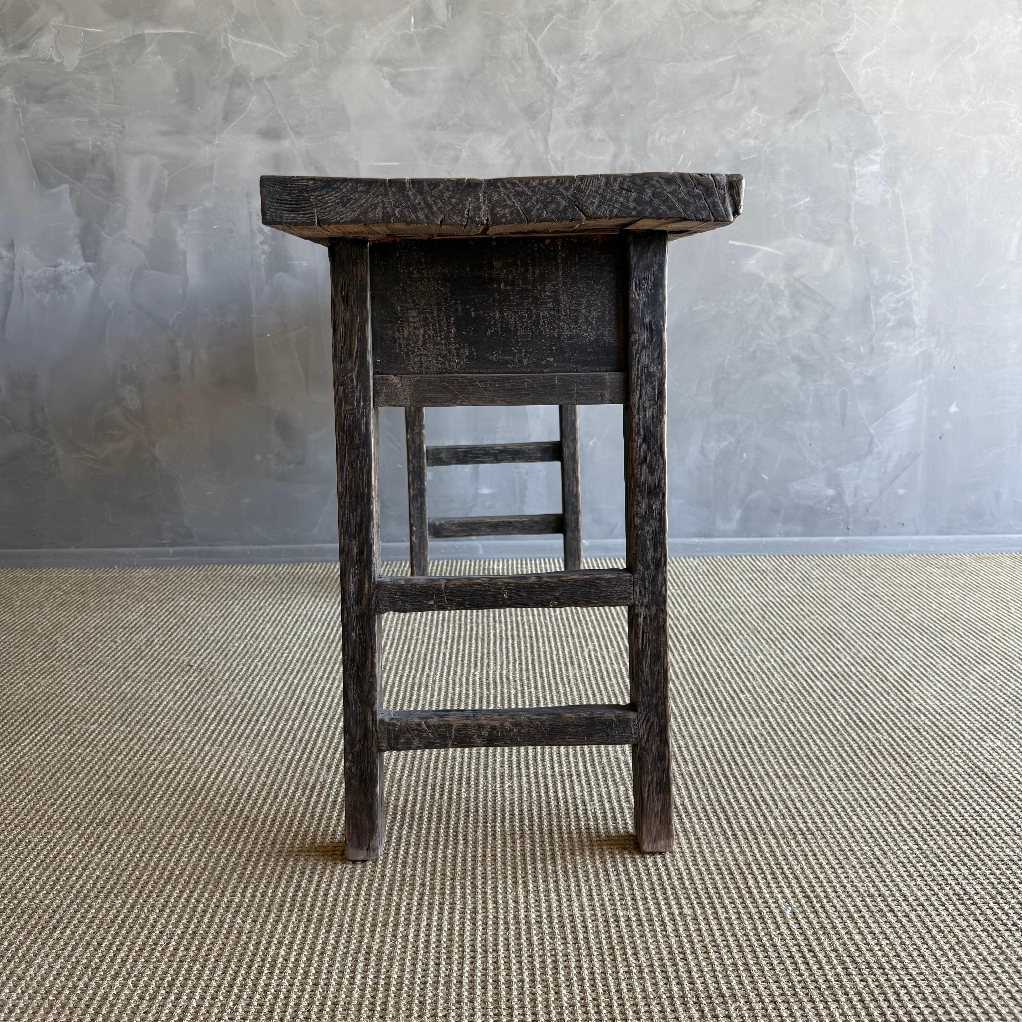 Vintage Elm Wood Console Painted Finish with 2 Drawers For Sale 3