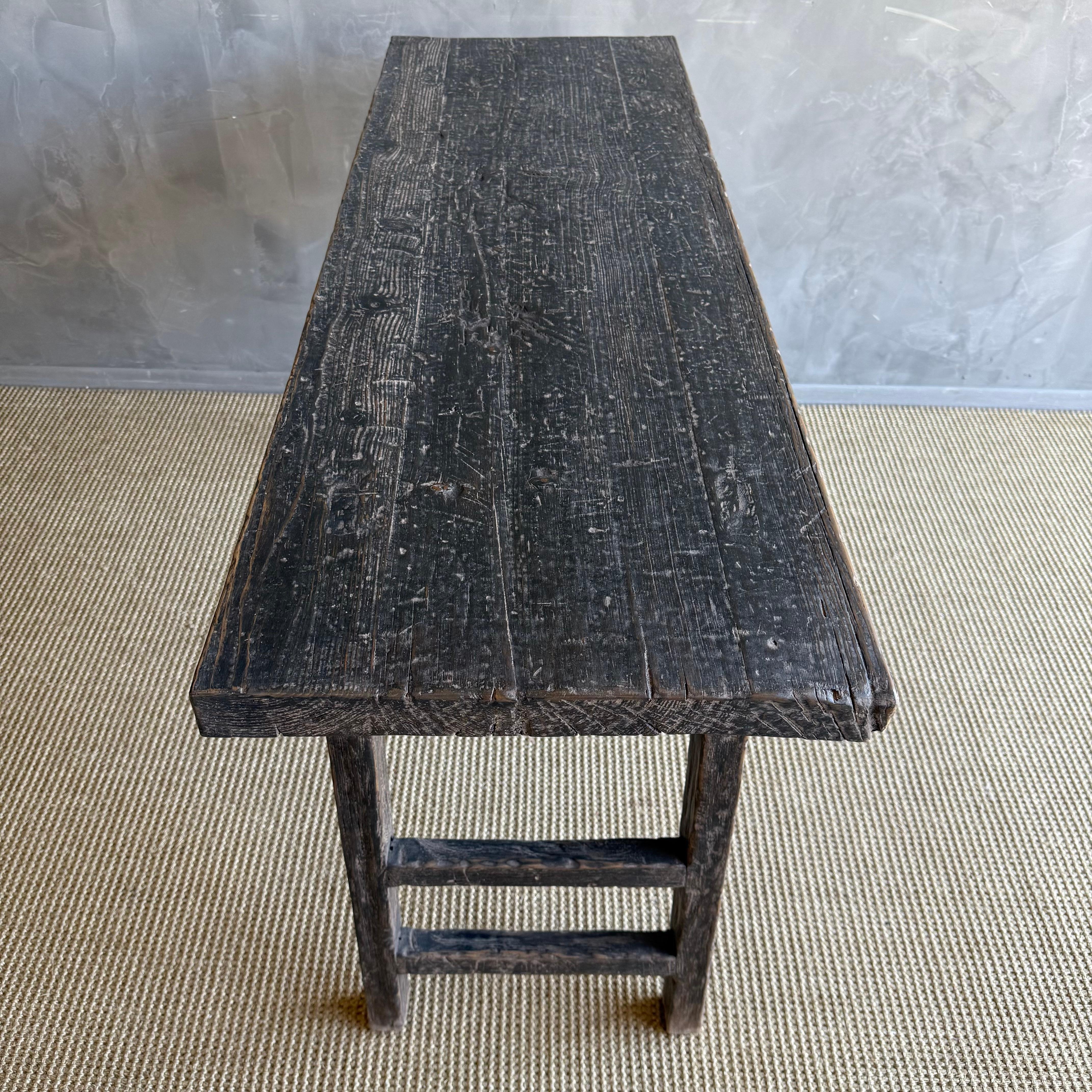 Vintage Elm Wood Console Painted Finish with 2 Drawers For Sale 4