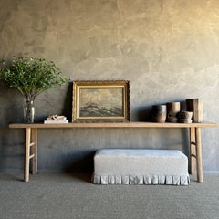 Vintage Elm Wood Console Table 129"