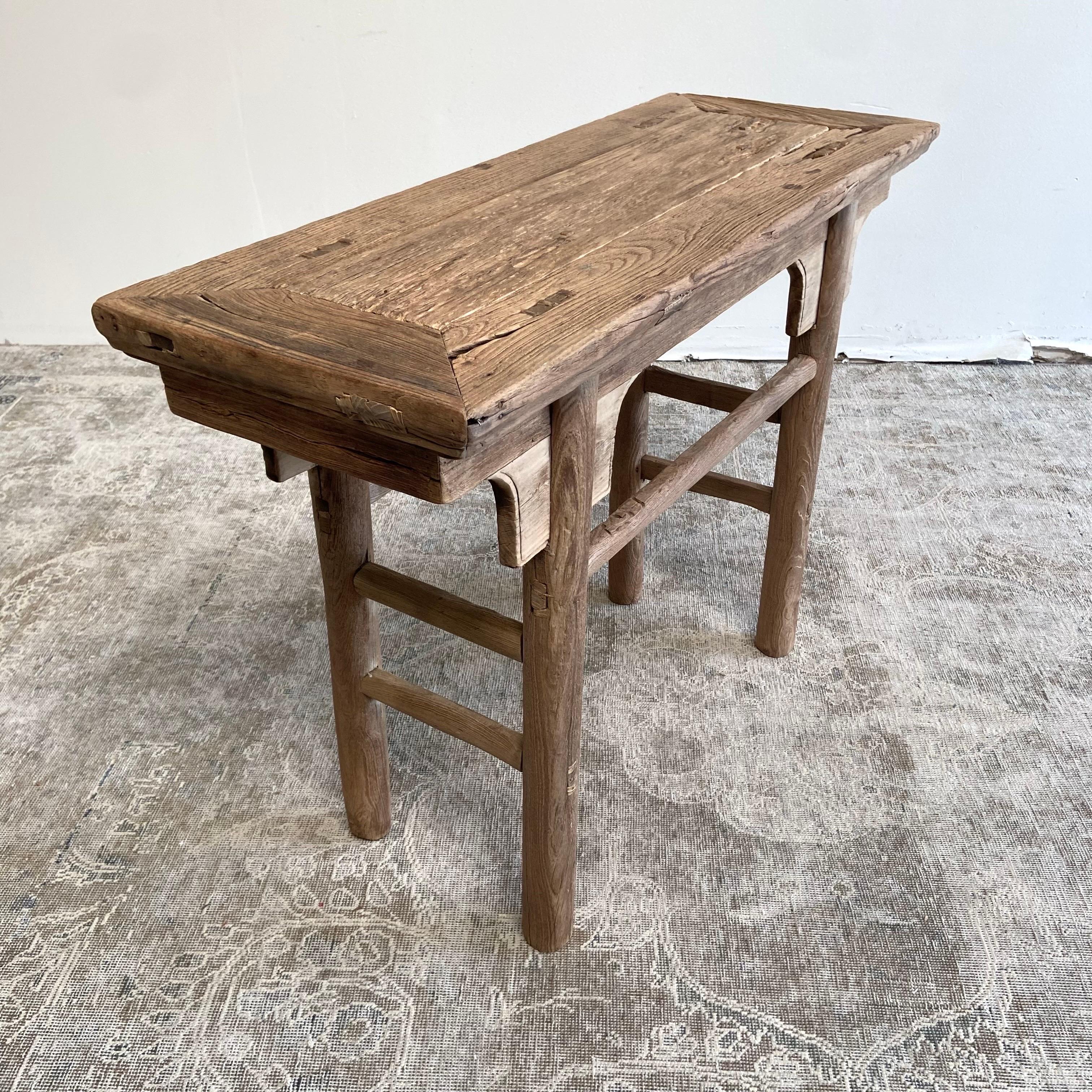 Vintage Elm Wood Console Table For Sale 4