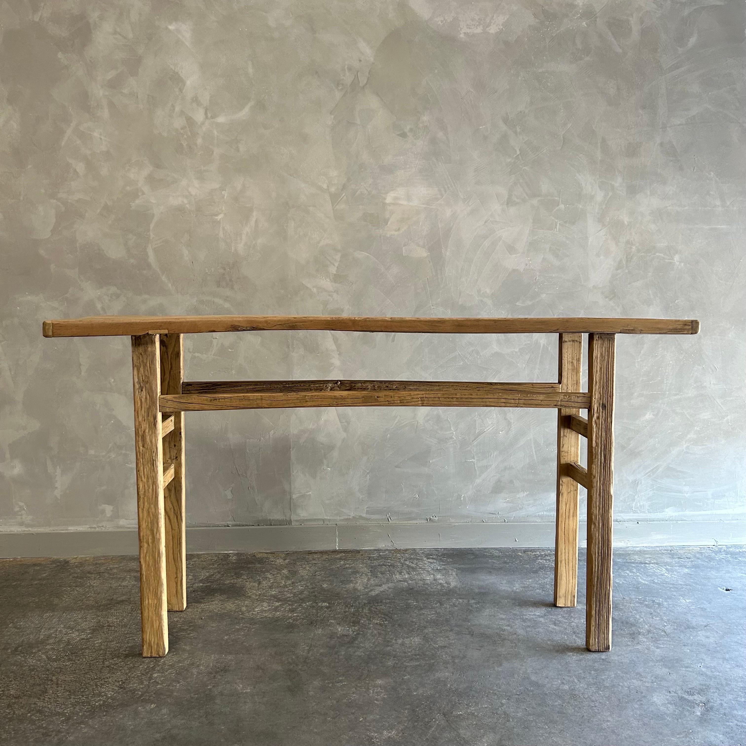 Bloom Home inc has over 2000 items in stock ready for immediate shipping, scroll down to view all of our items!
Elm console 63”w x 14”d x 34”h
Vintage Antique Elm Wood Console Table Made from Vintage reclaimed elm wood. Beautiful antique patina,