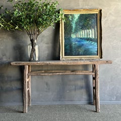 Vintage Elm Wood Console Table 66"