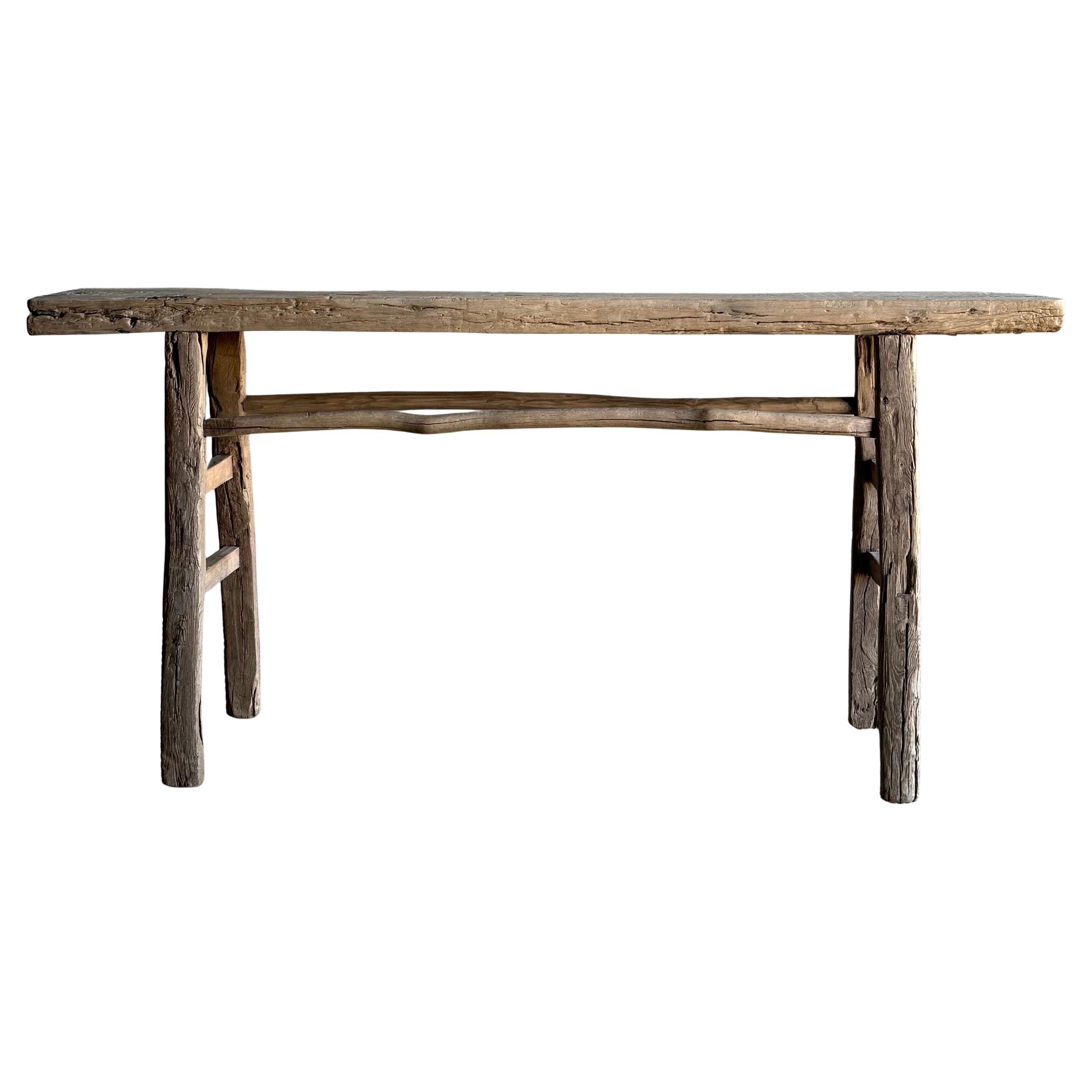 Tavolo consolle in legno di olmo vintage da 66 pollici