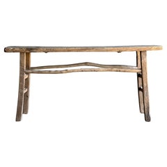 Vintage Elm Wood Console Table 67" with rustic branch stretchers
