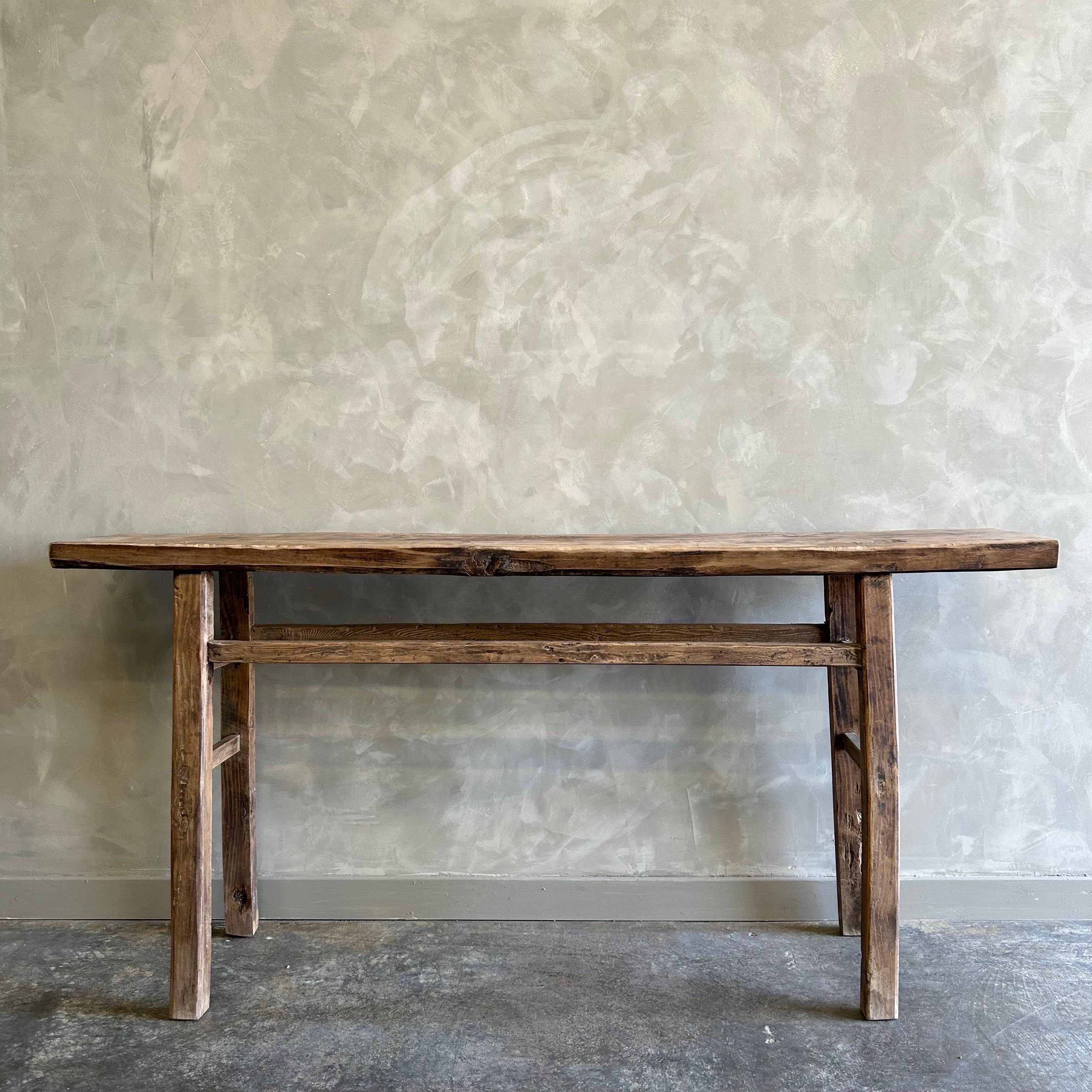 Vintage Elm Wood Console Table For Sale at 1stDibs