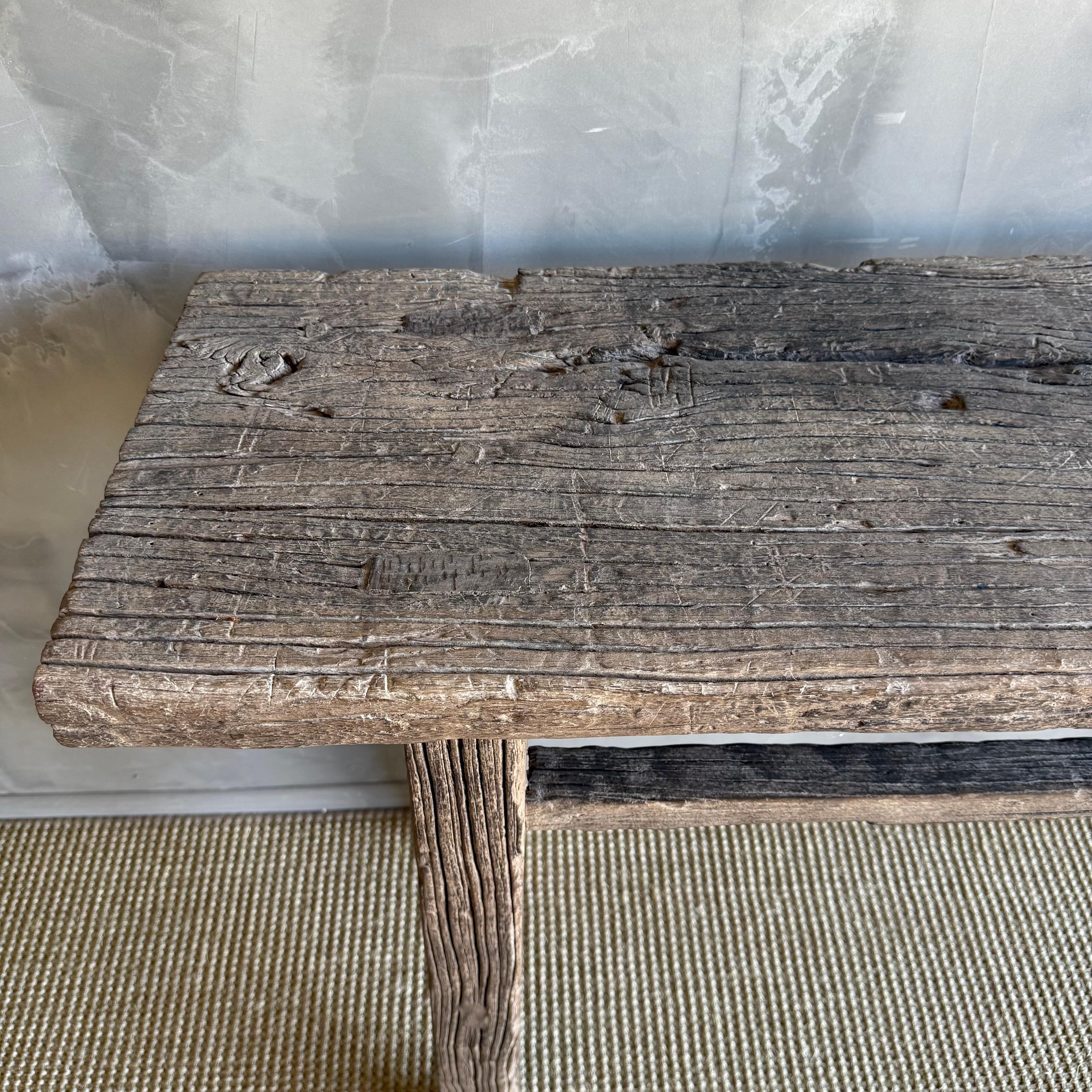 Table console vintage en bois d'orme 72