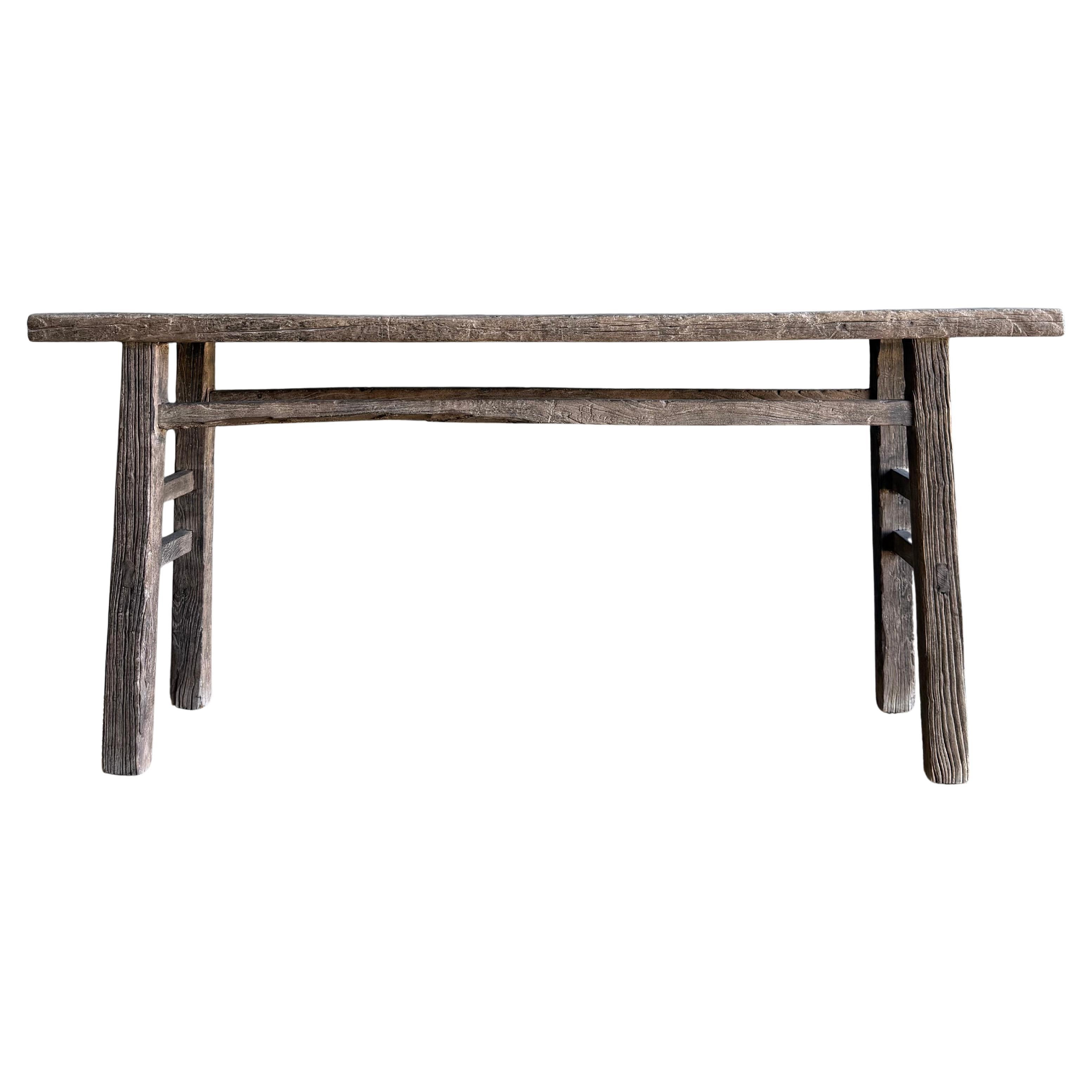 Vintage Elm Wood Console Table 72"