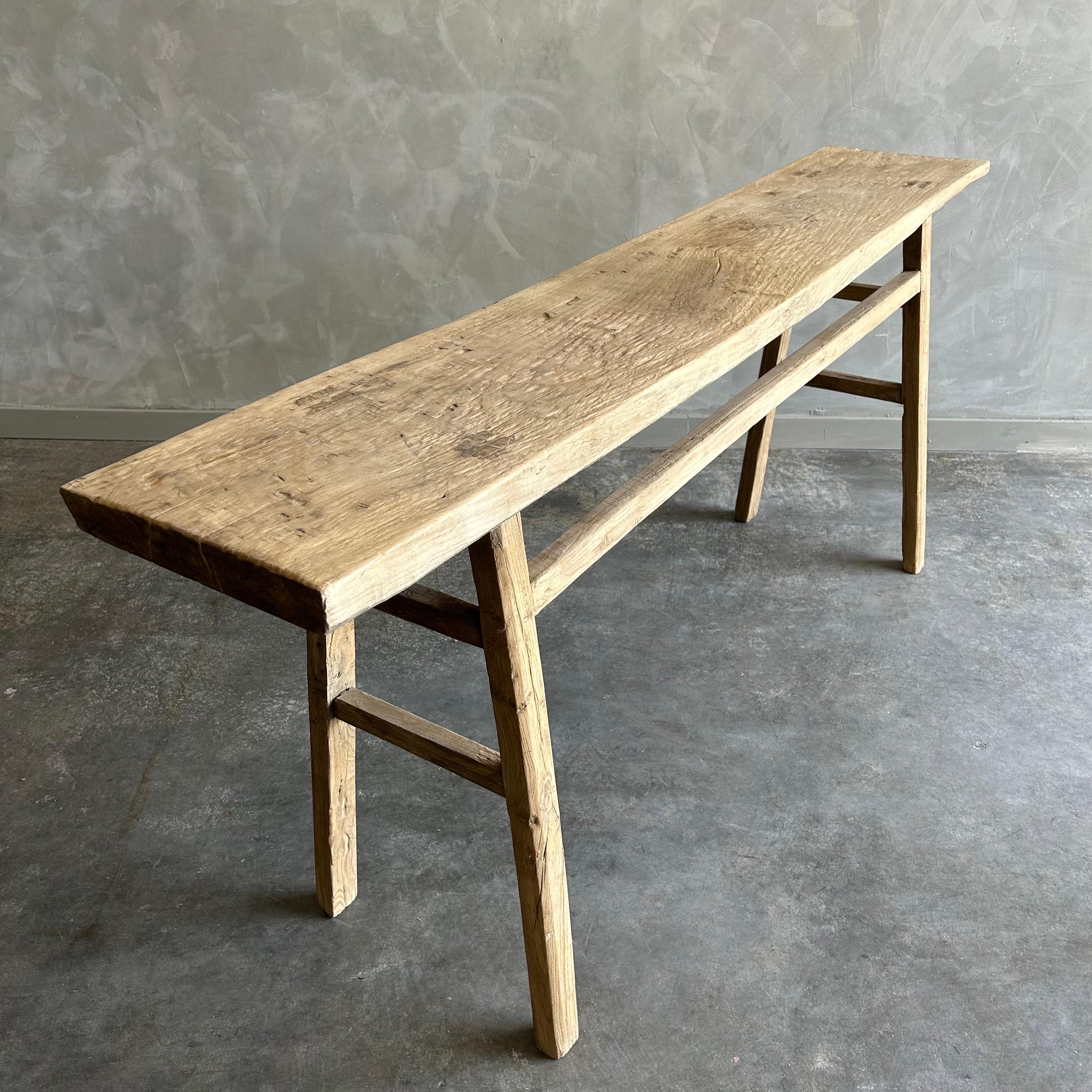 Vintage Elm Wood Console Table 5