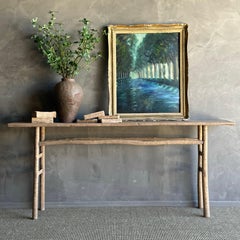 Vintage Elm Wood Console Table 77"