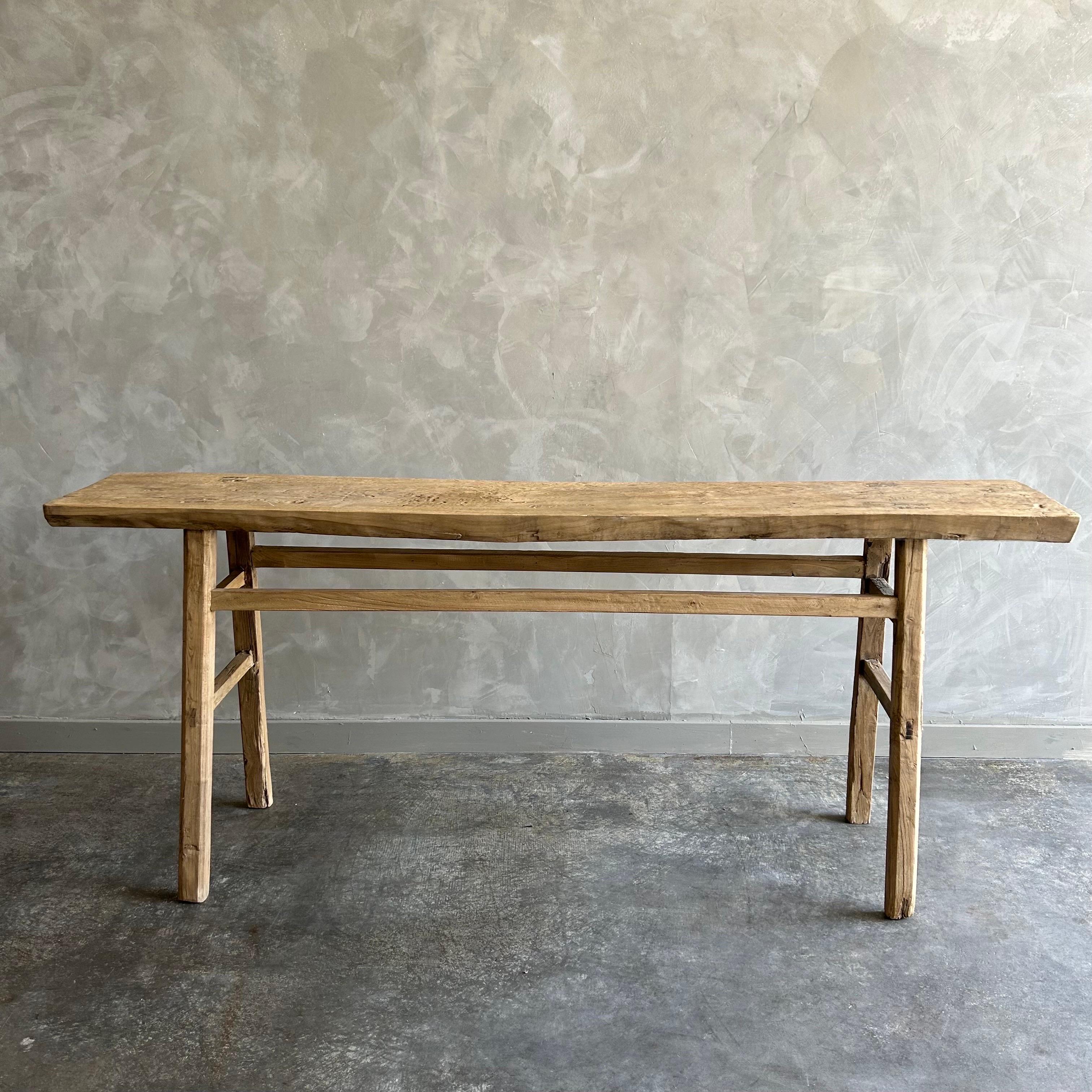 Organic Modern Vintage Elm Wood Console Table