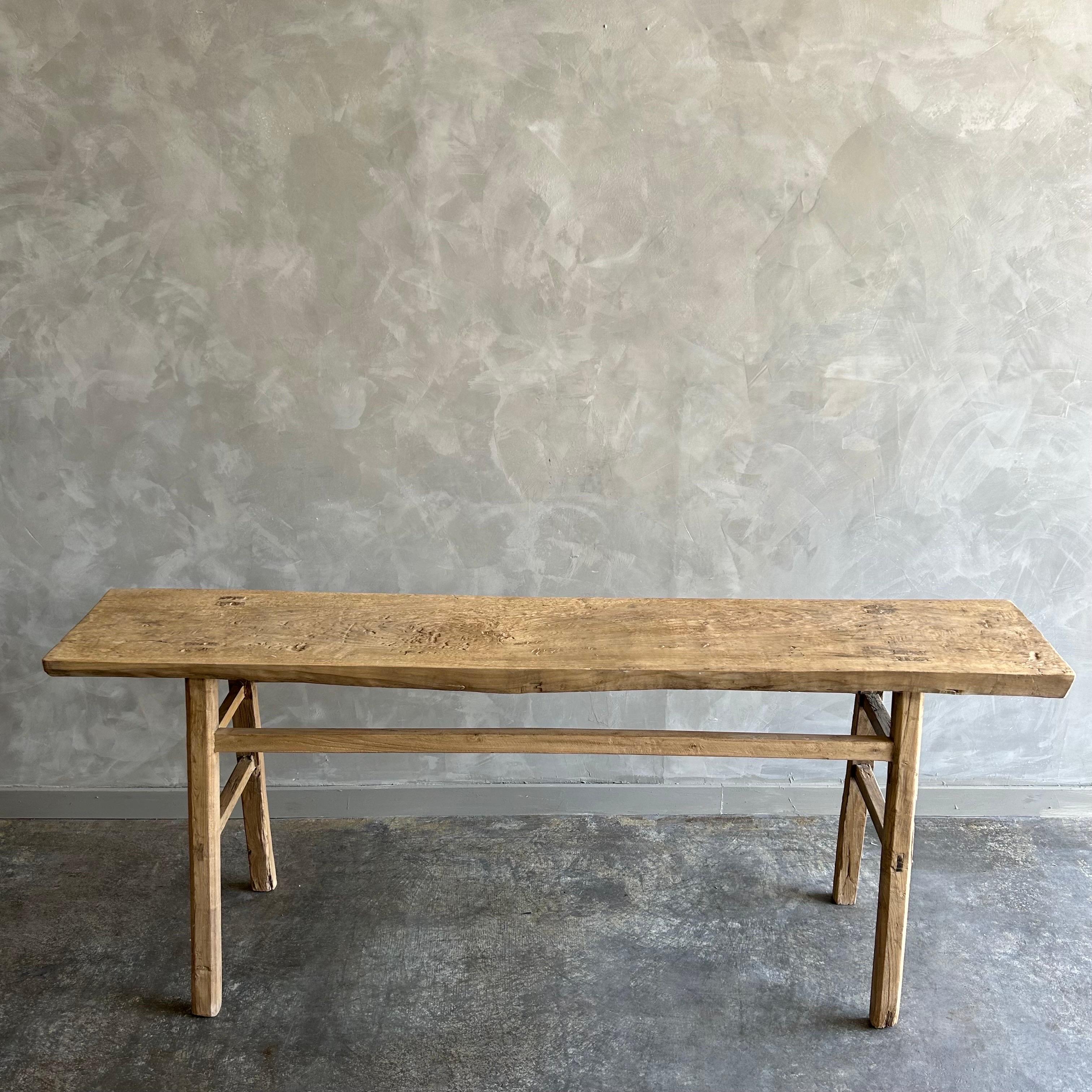 Vintage Elm Wood Console Table In Good Condition In Old Town Orange, CA
