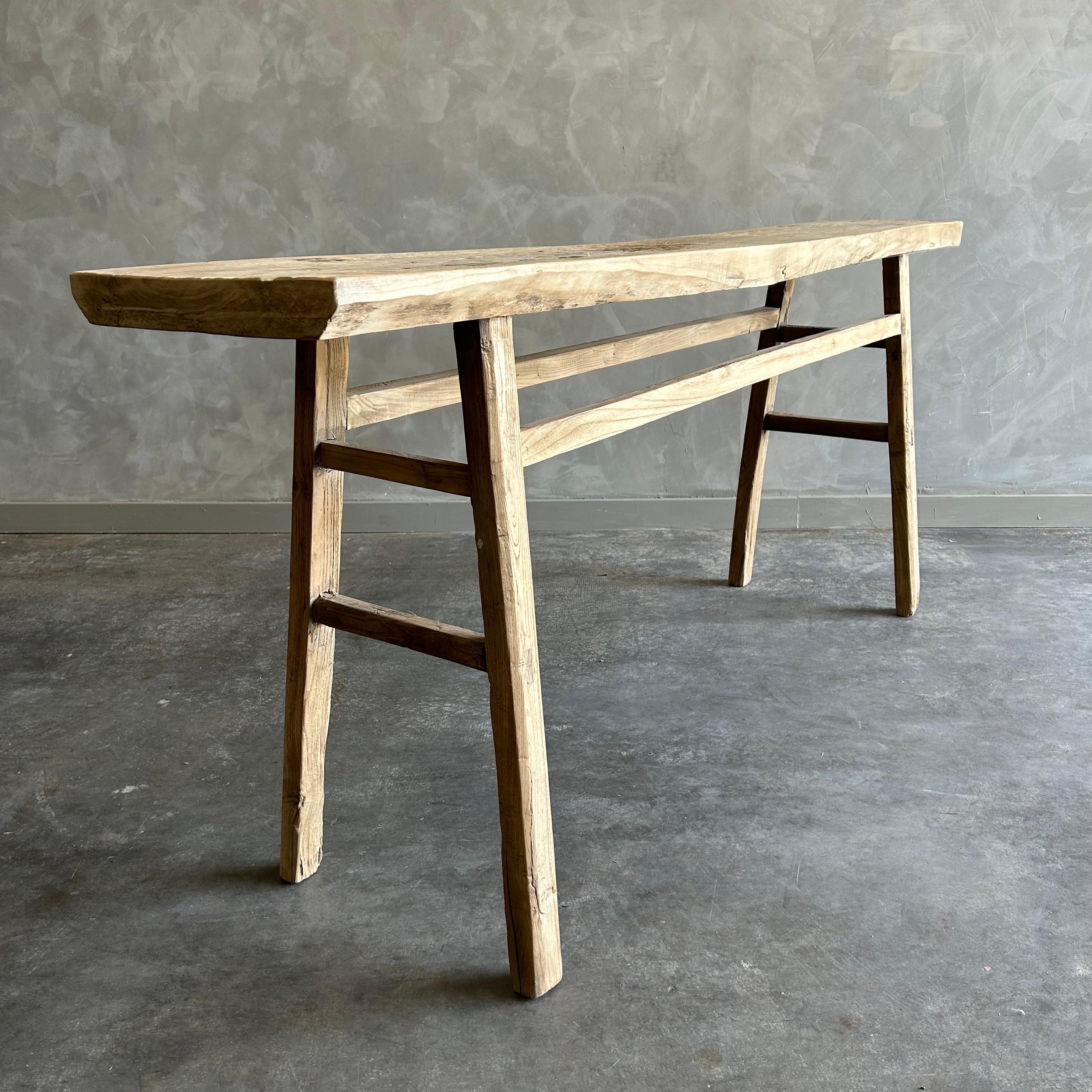 20th Century Vintage Elm Wood Console Table