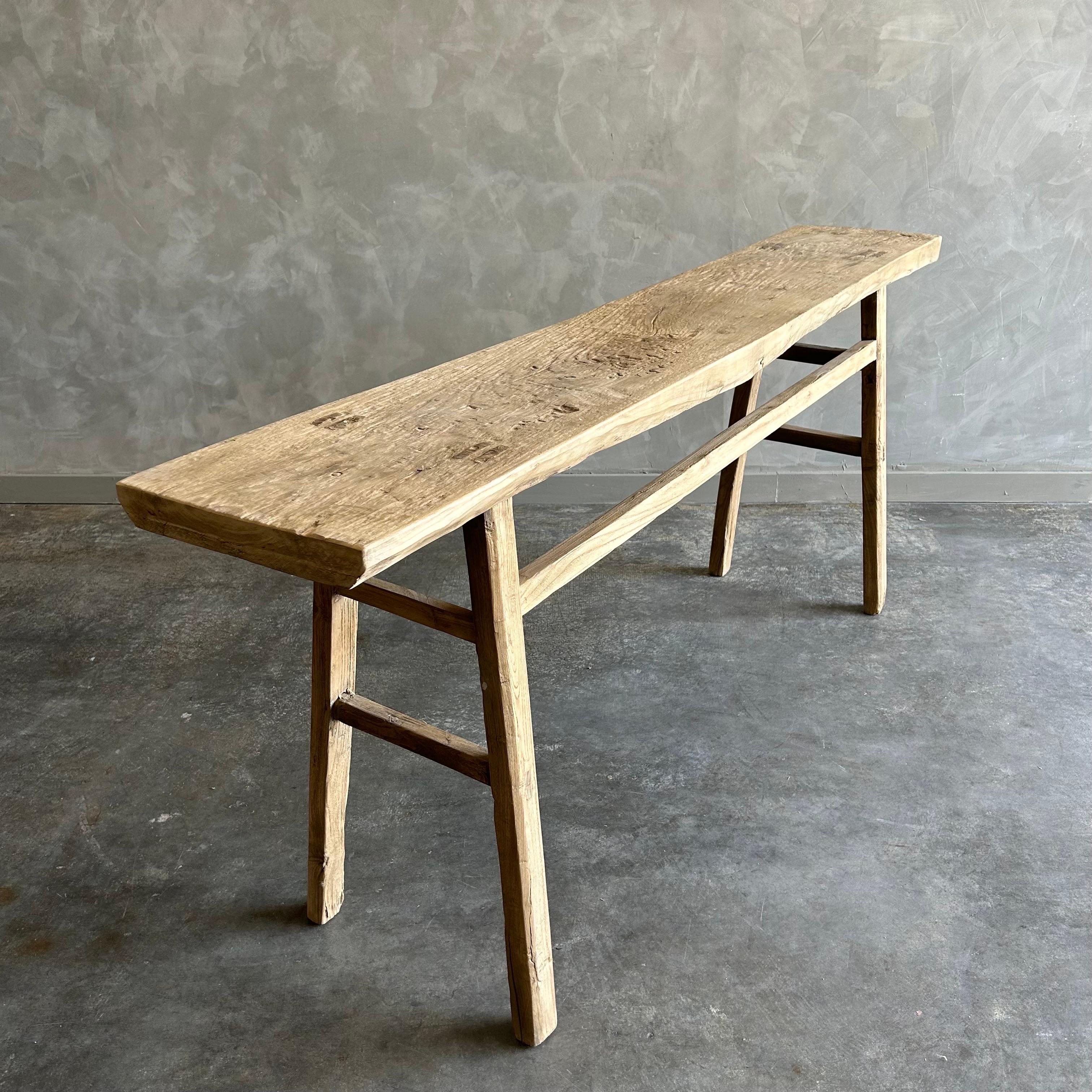 Vintage Elm Wood Console Table 1