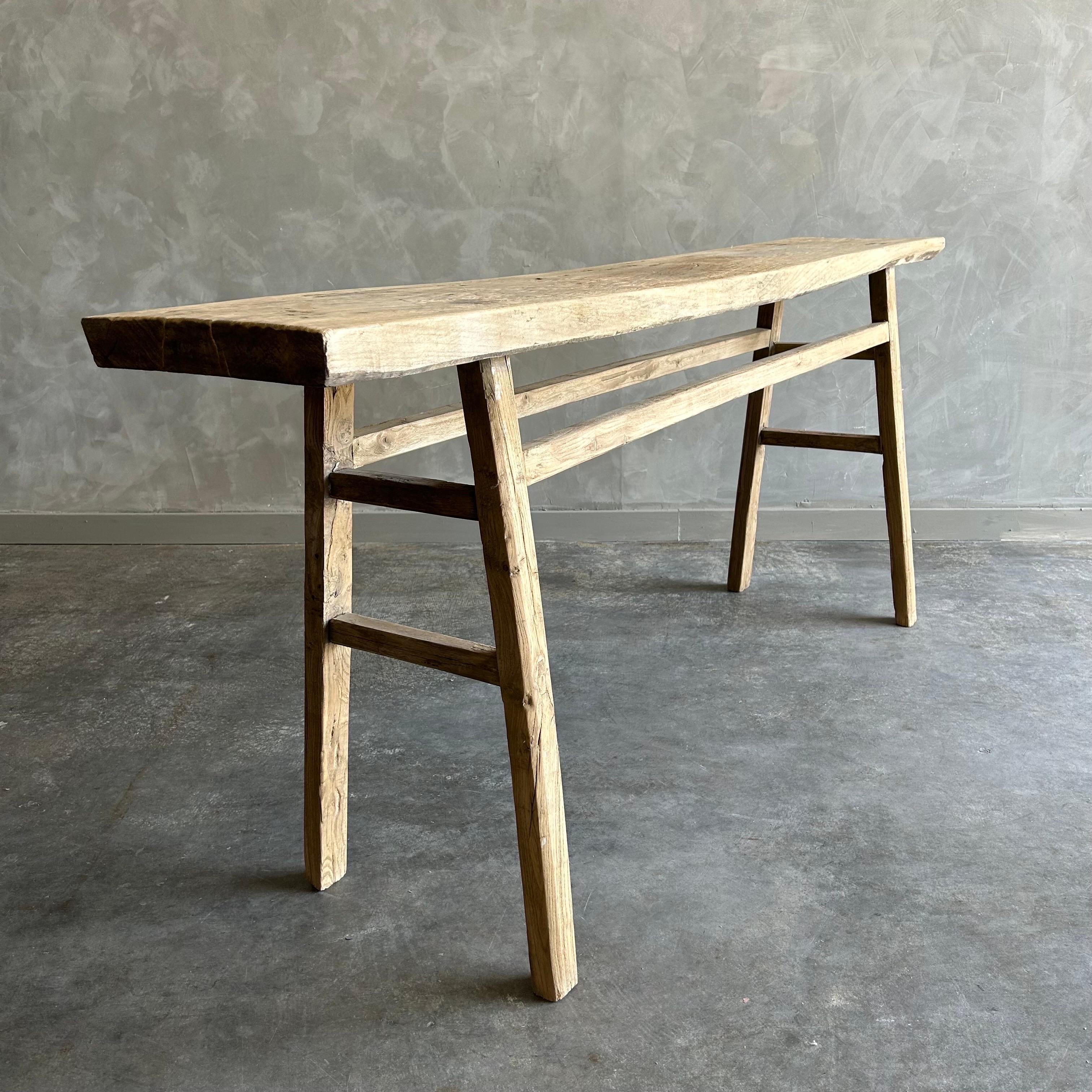 Vintage Elm Wood Console Table 4