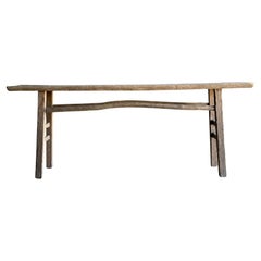 Vintage Elm Wood Console Table 83" with Organic Branch Stretchers
