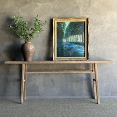 Vintage Elm Wood Console Table 84"