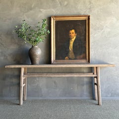 Vintage Elm Wood Console Table 87"