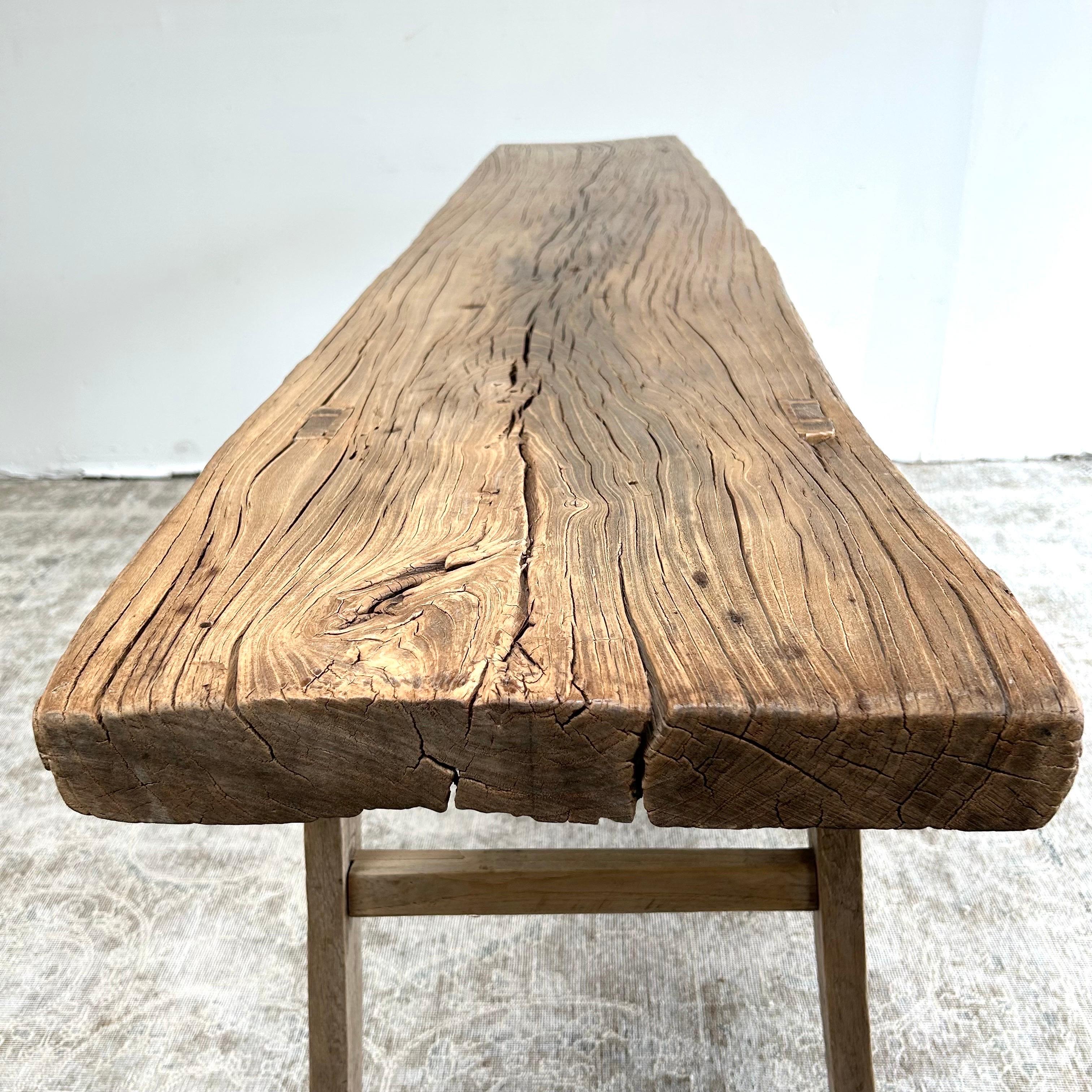 Vintage Elm Wood Console Table For Sale 12