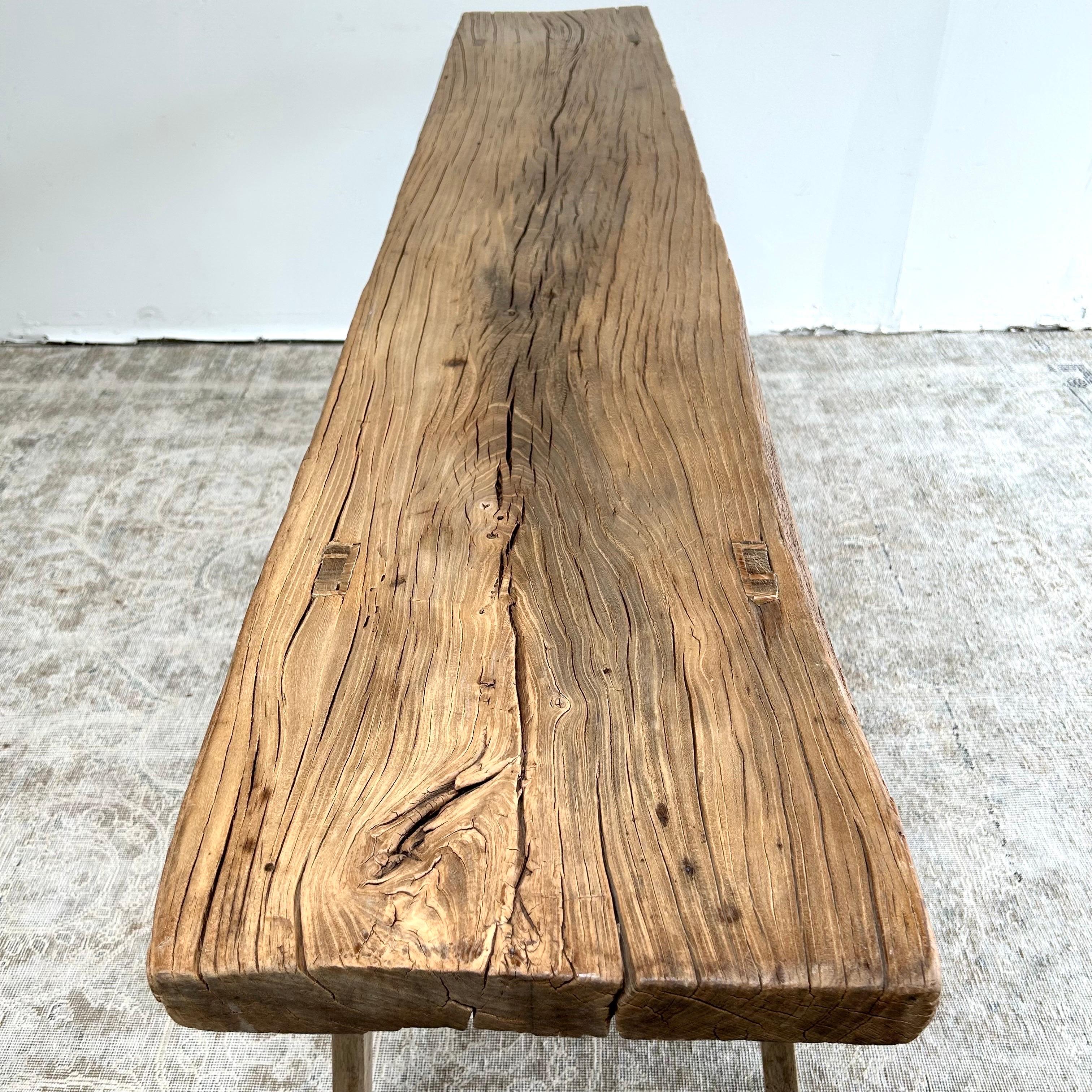 Vintage Elm Wood Console Table For Sale 13