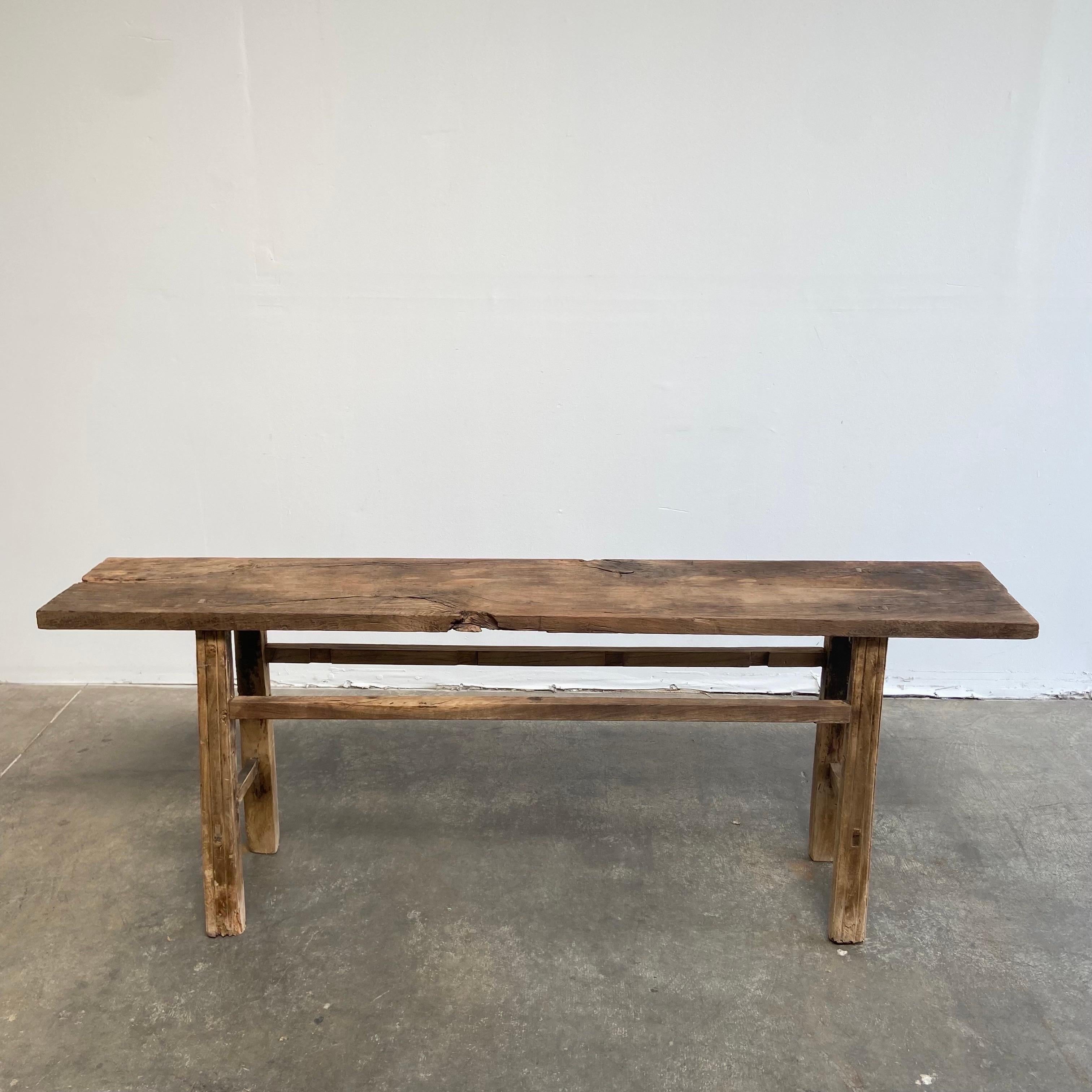 Dark elm console. Vintage Antique Elm Wood Console Table Beautiful antique patina, with weathering and age, these are solid and sturdy ready for daily use, use as an entry table, sofa table or console in a dining room. Great in a living room with