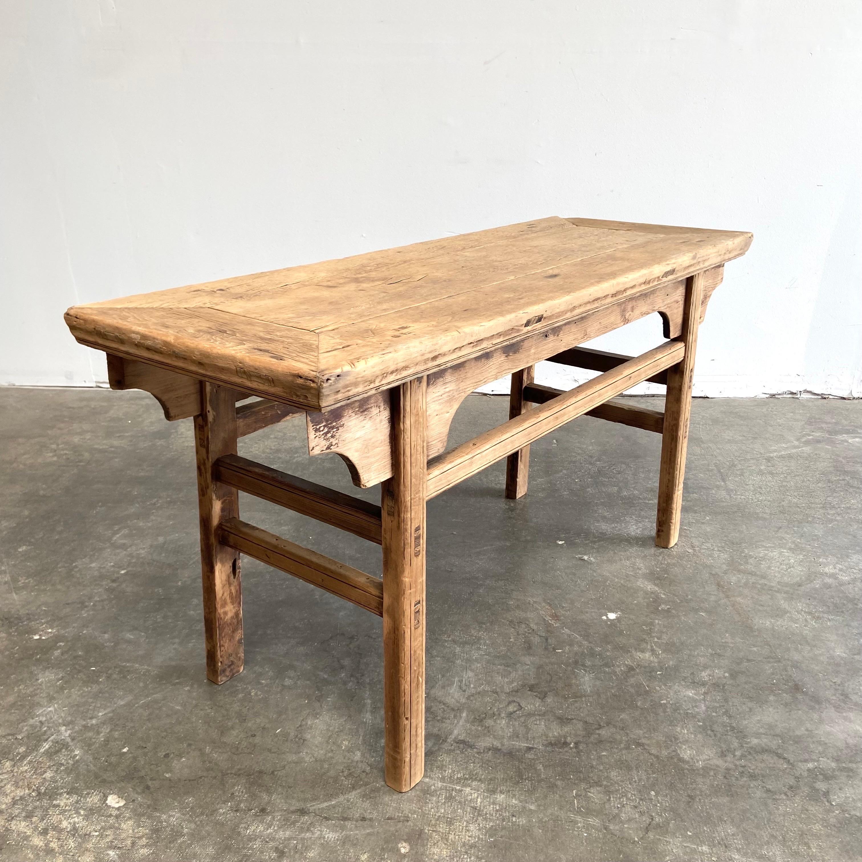 Vintage Elm Wood Console Table In Good Condition In Brea, CA
