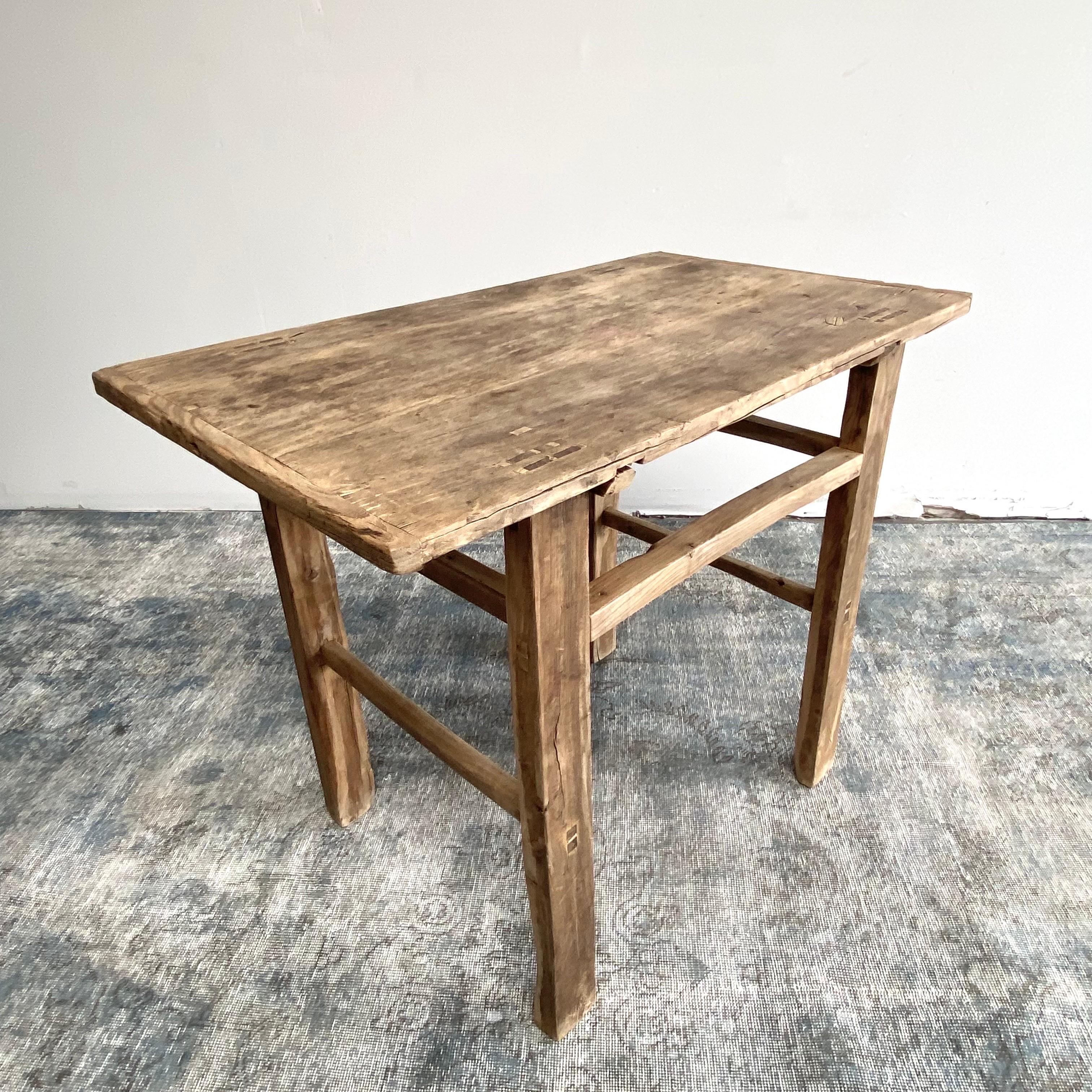 Vintage Elm Wood Console Table In Good Condition In Brea, CA