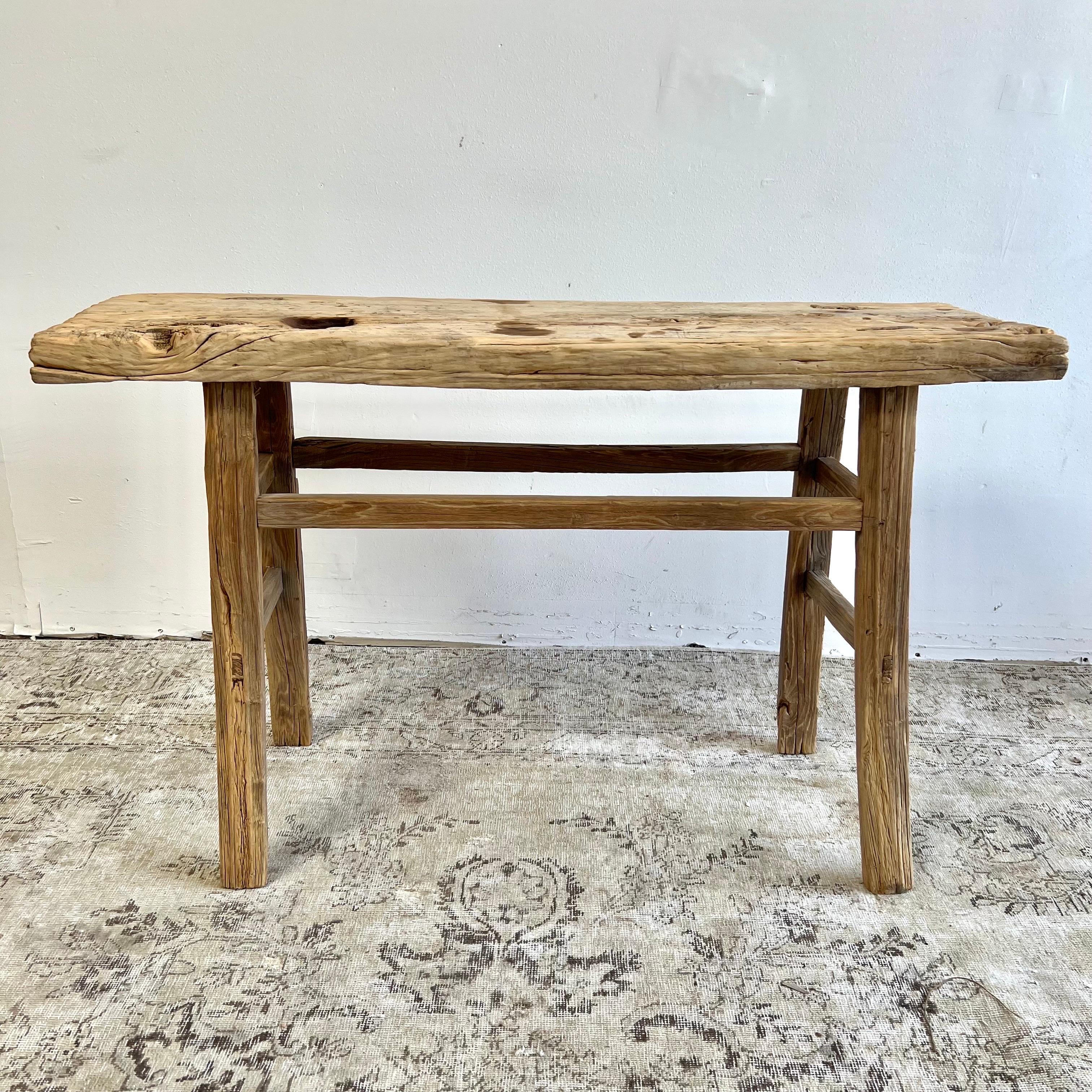Vintage Elm Wood Console Table In Good Condition For Sale In Brea, CA