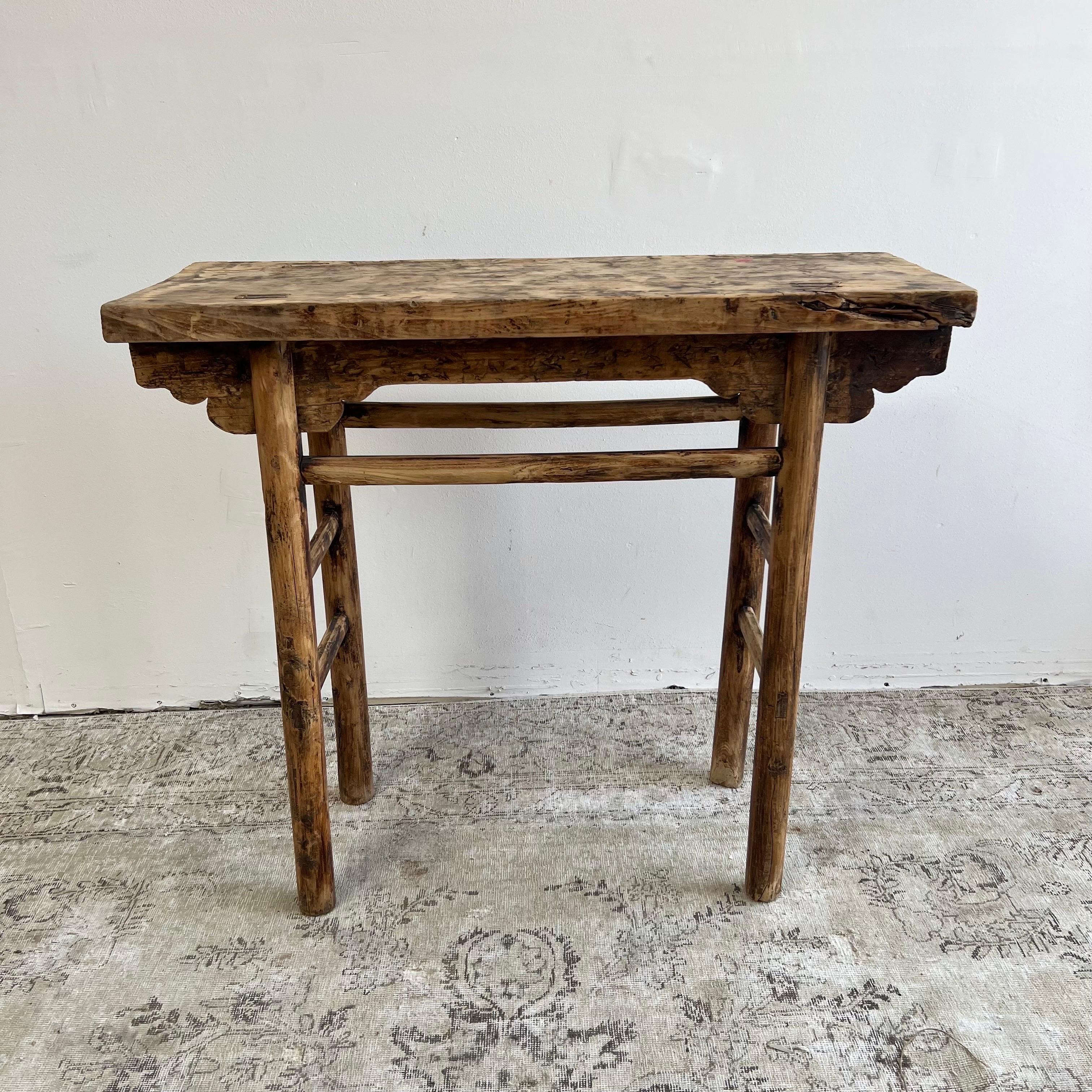 20th Century Vintage Elm Wood Console Table For Sale