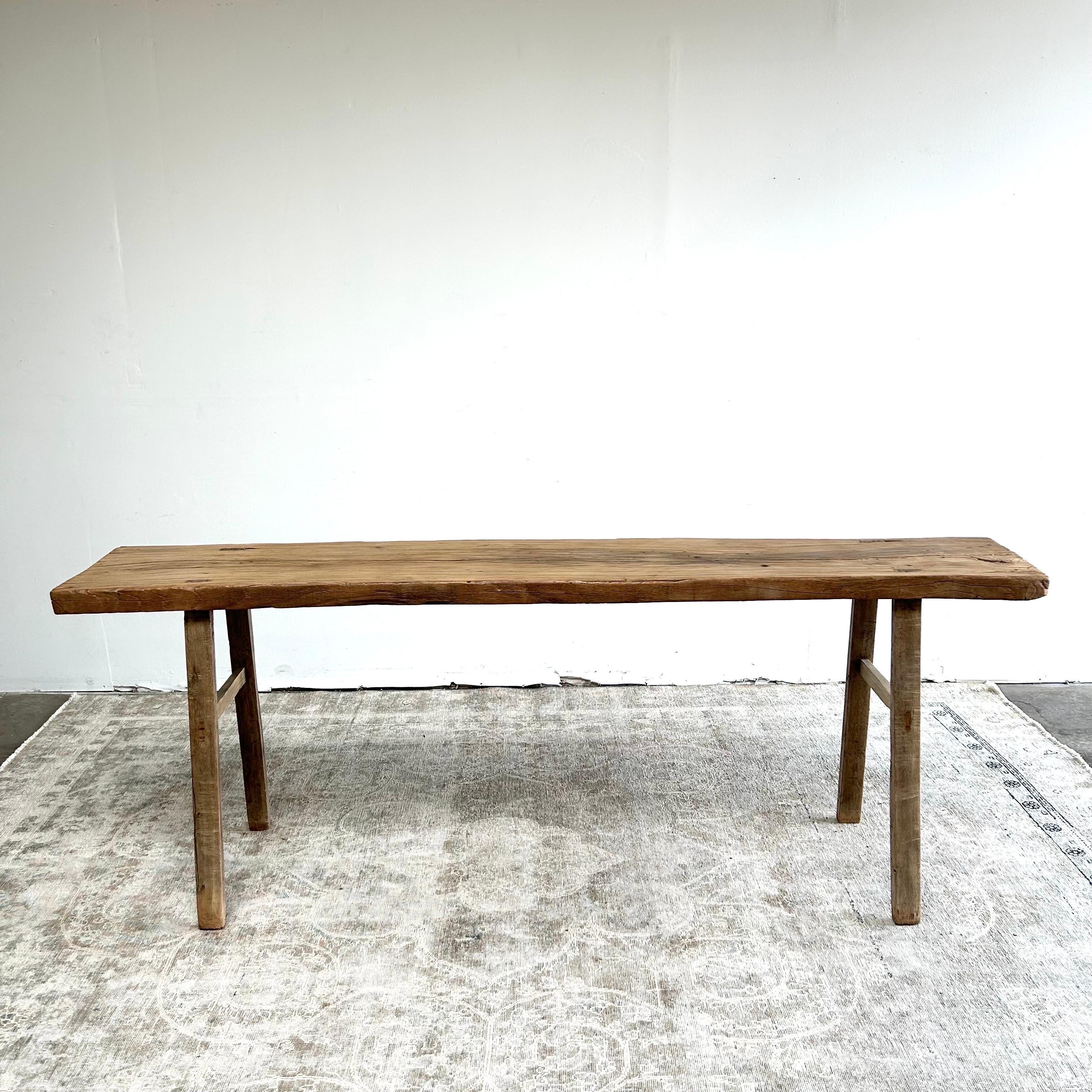 20th Century Vintage Elm Wood Console Table For Sale