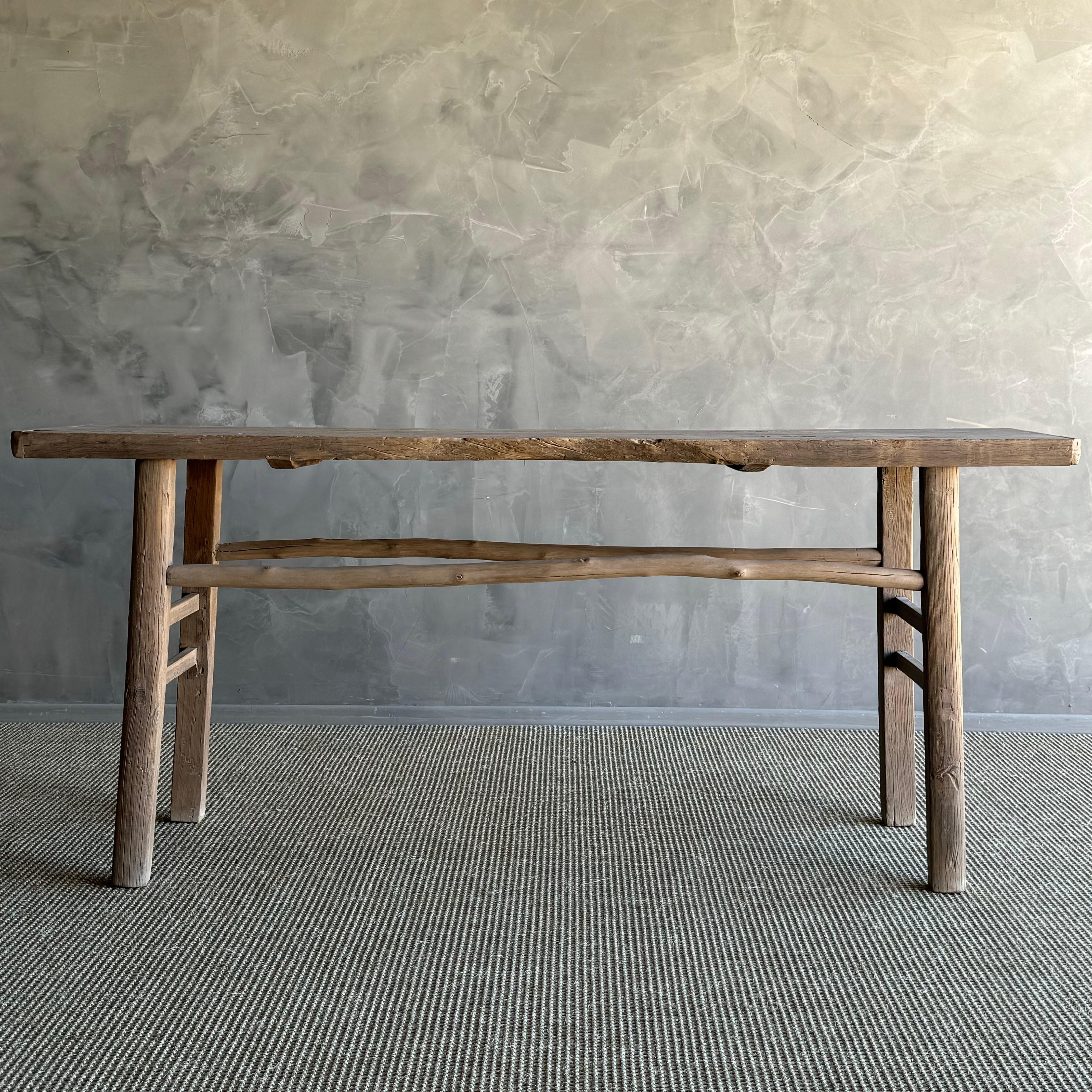 Vintage Elm Wood Console Table In Good Condition In Old Town Orange, CA