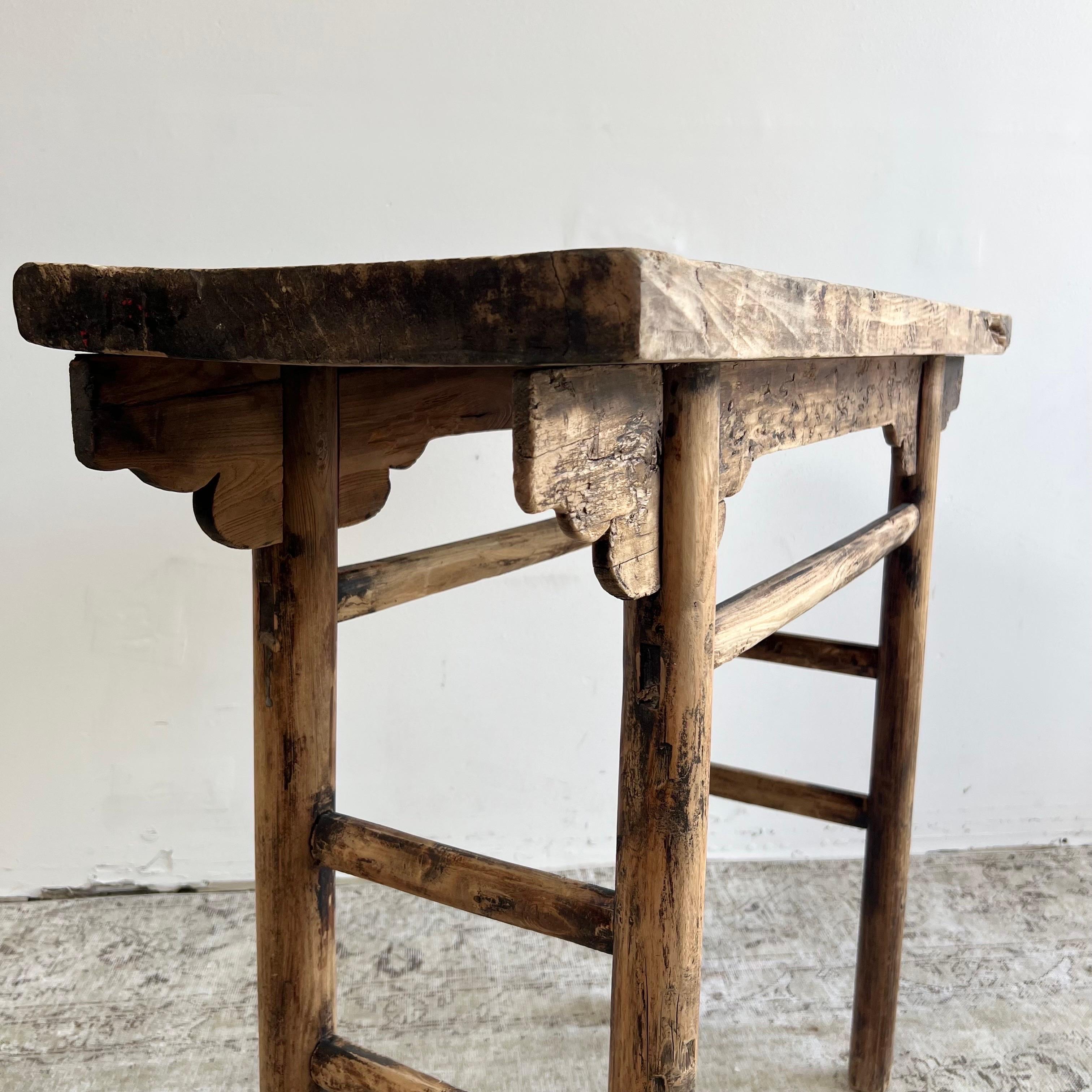 Vintage Elm Wood Console Table For Sale 2